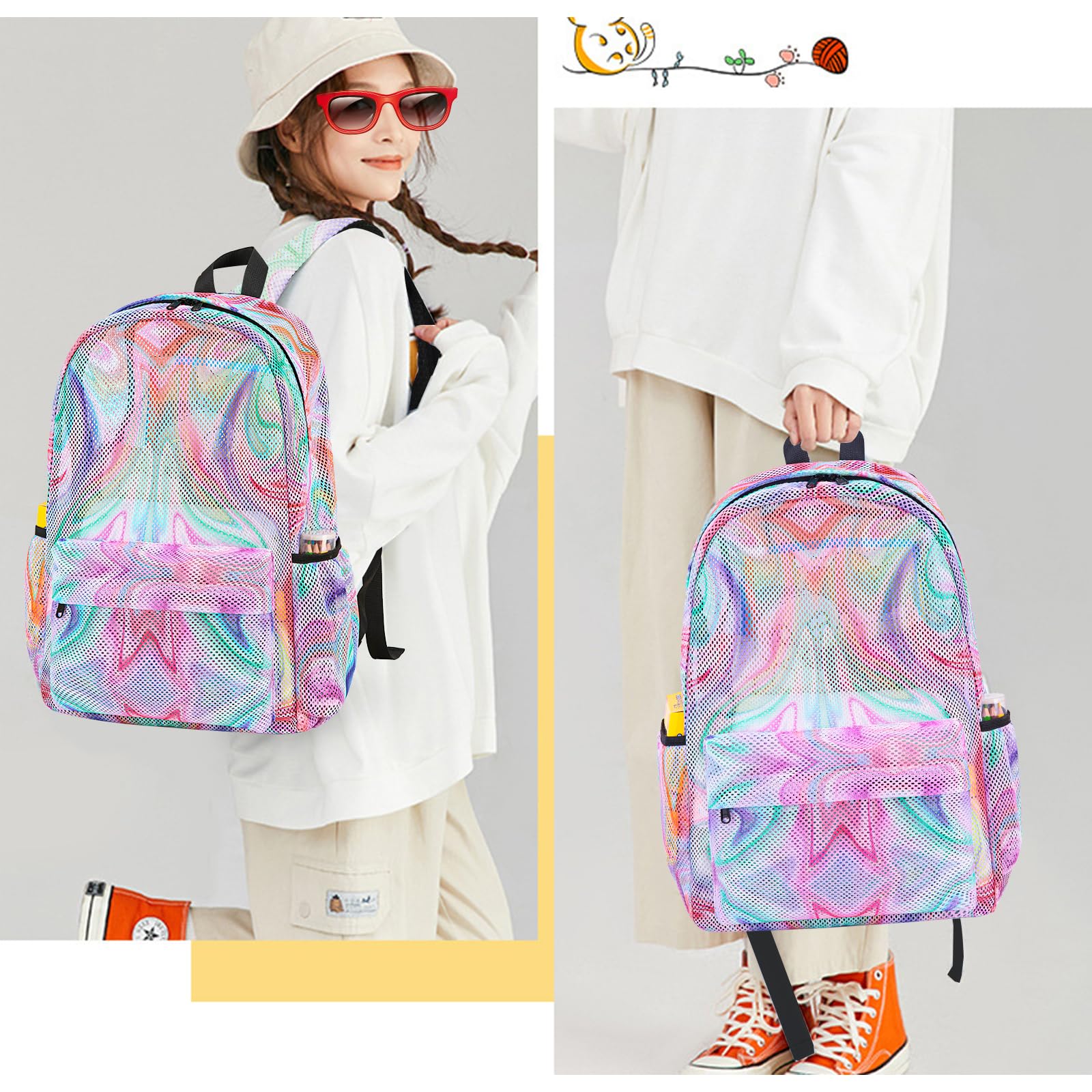 Snapklik.com : Mesh Backpack For Girls Kids Semi-Transparent School ...