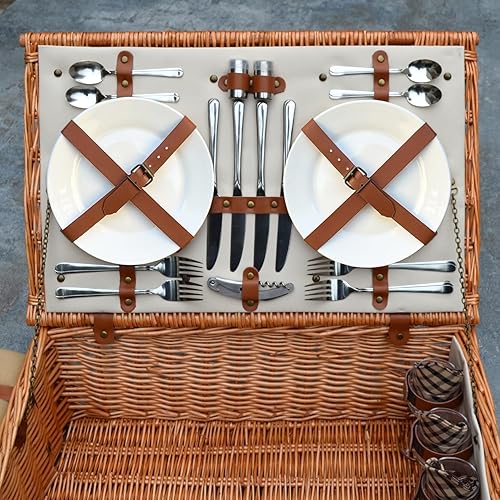 Miniatura 11 de Picnic at Ascot Dorset - Cesta de picnic estilo inglés con servicio para 4, juego de café y manta - Santa Cruz Wicker with Santa Cruz