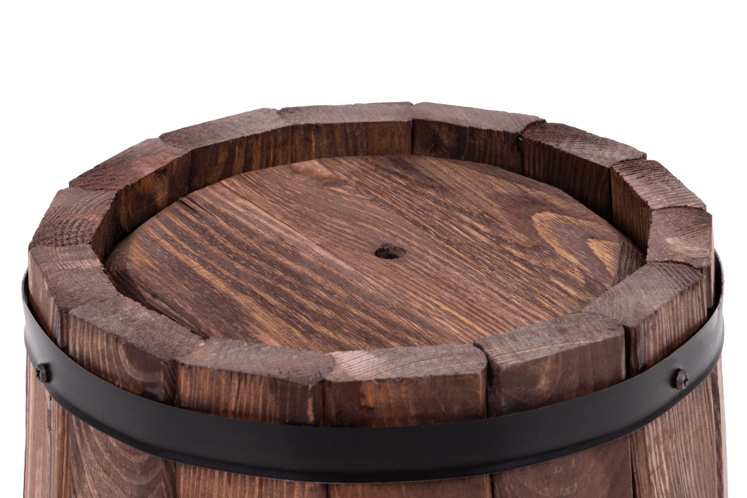 Großer Holz Blumentopf Runder Garten Pflanzkübel mit Metallringen Dekoratives Holzfass als Pflanztopf Wetterfeste Blumenkübel für draußen Balkon Terrasse & Garten (braun, Ø42 x H26)