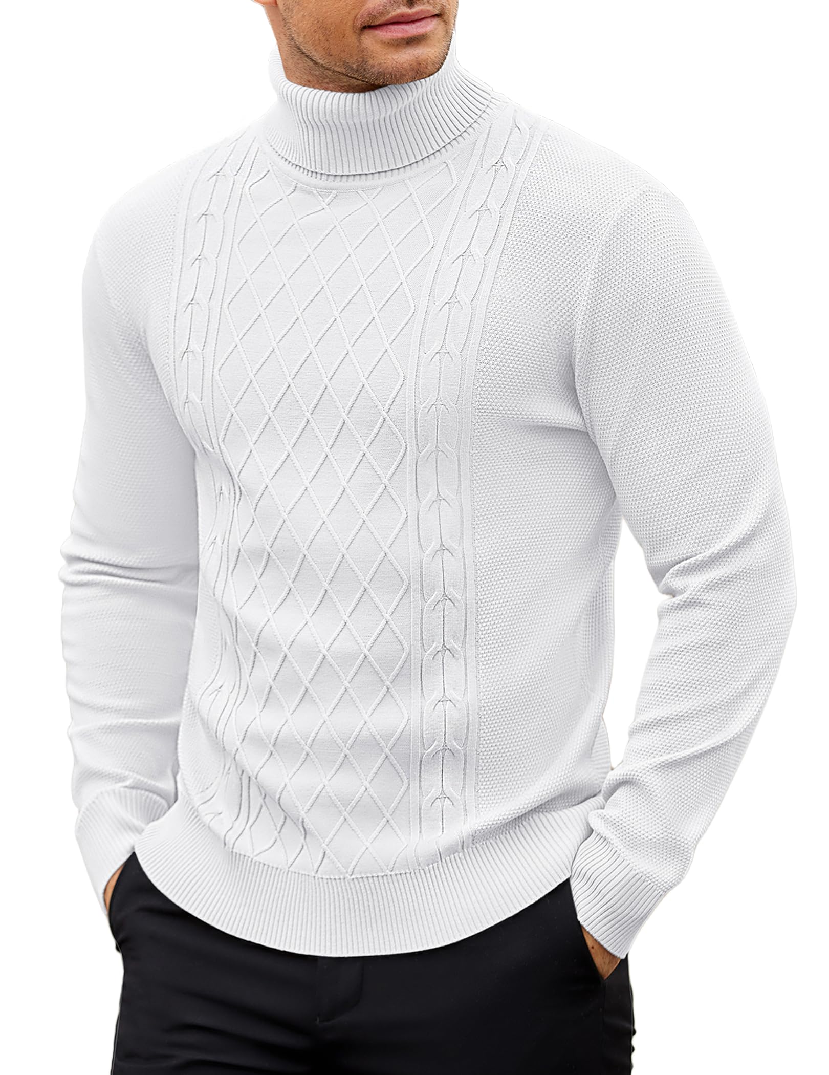 COOFANDY Heren coltruien Gebreide rolkraagtrui voor heren Normale pasvorm Casual truien Lichtgrijs M