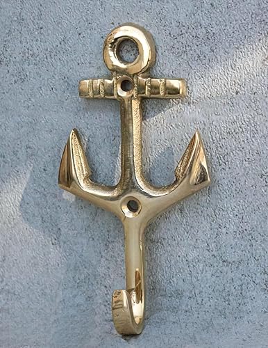 Miniatura 8 de Ebros Gift Paquete de 2 ganchos de pared de latón vintage marinero marítimo náutico océano barco ancla anclaje costero anclajes de puerto gancho