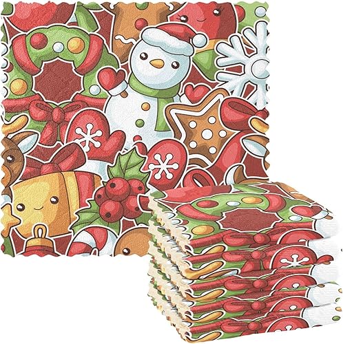 KLL Cute Merry Christmas Pattern Microfiber Dish Drying Towel Sink Tea Cup Kitchen Towels Kitchen Hand Towels Cotton Terry Cloth Dish Towel