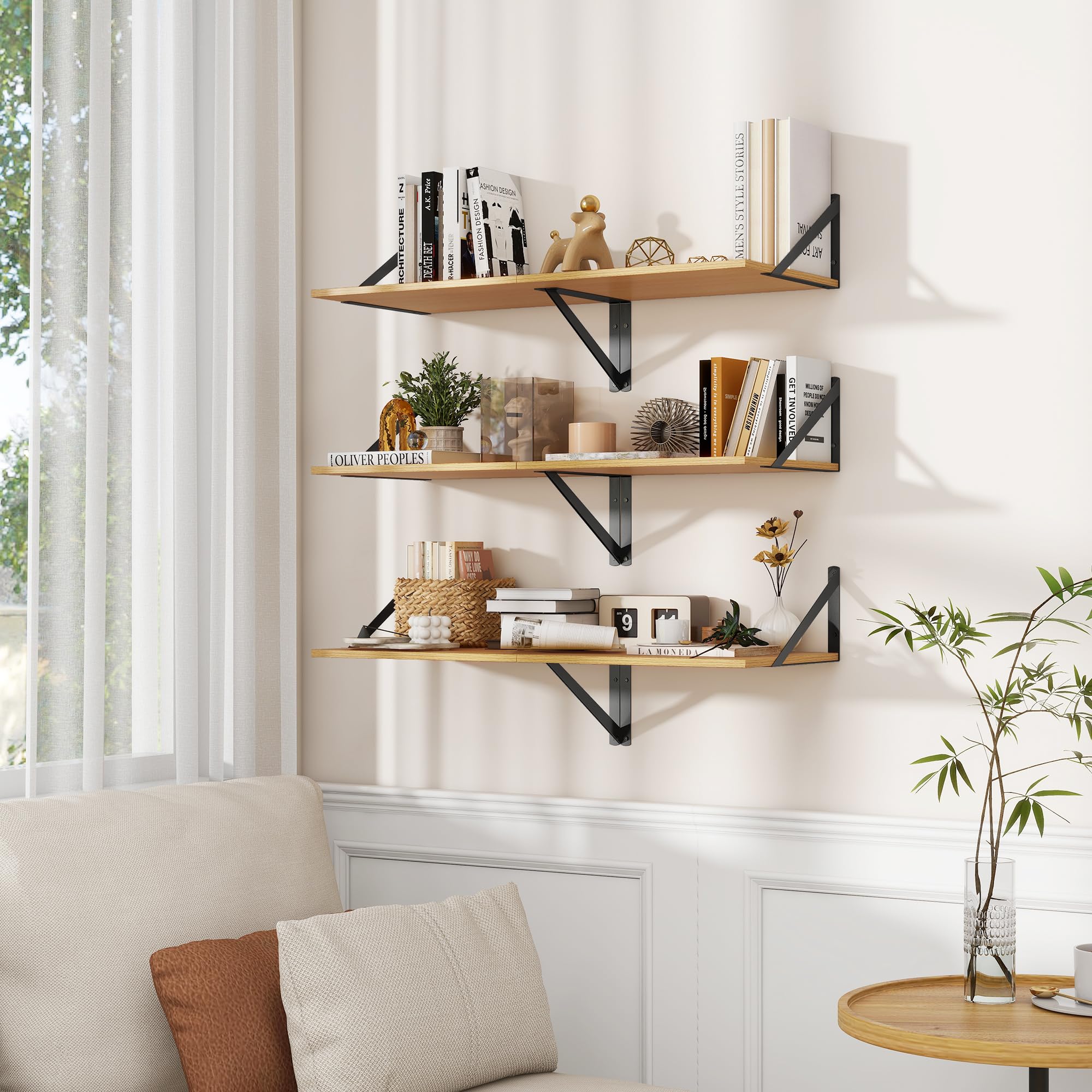 Feihorrm Mensole In Rovere, Mensole Da 40 cm Per Parete, Mensole Sospese Profonde 30 cm, Libreria In Legno Truciolare, Scaffali Per Soggiorno, Cucina, Bagno, Camera Da Letto, 40 x 30 x 15 cm