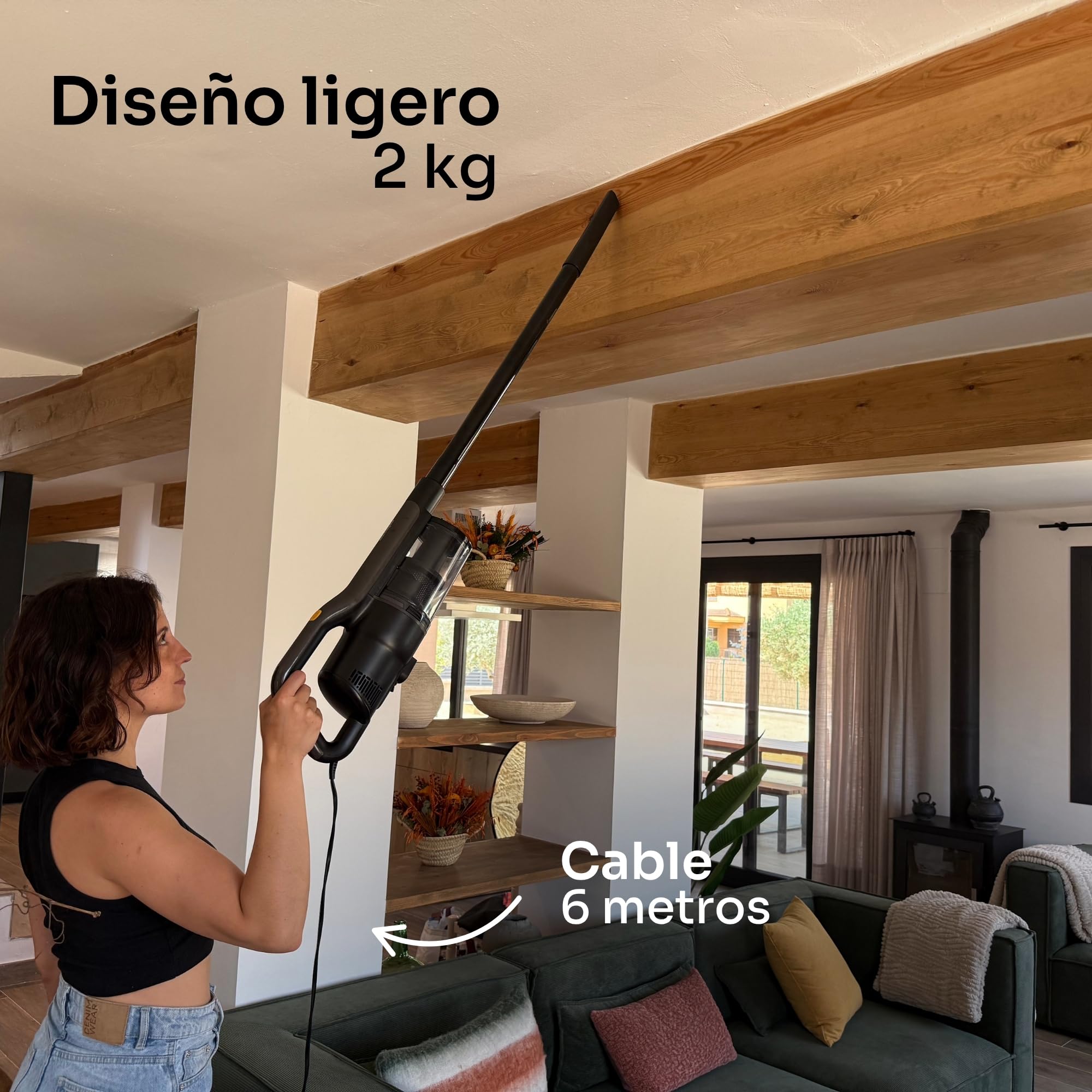 Mellerware - Aspirador Escoba Cleany 600W | Potencia de Principio a Fin | Boquilla 2 en 1 | con Cable | Elimina Polvo, Pelos y Suciedad | Ligero y Fácil de Mover