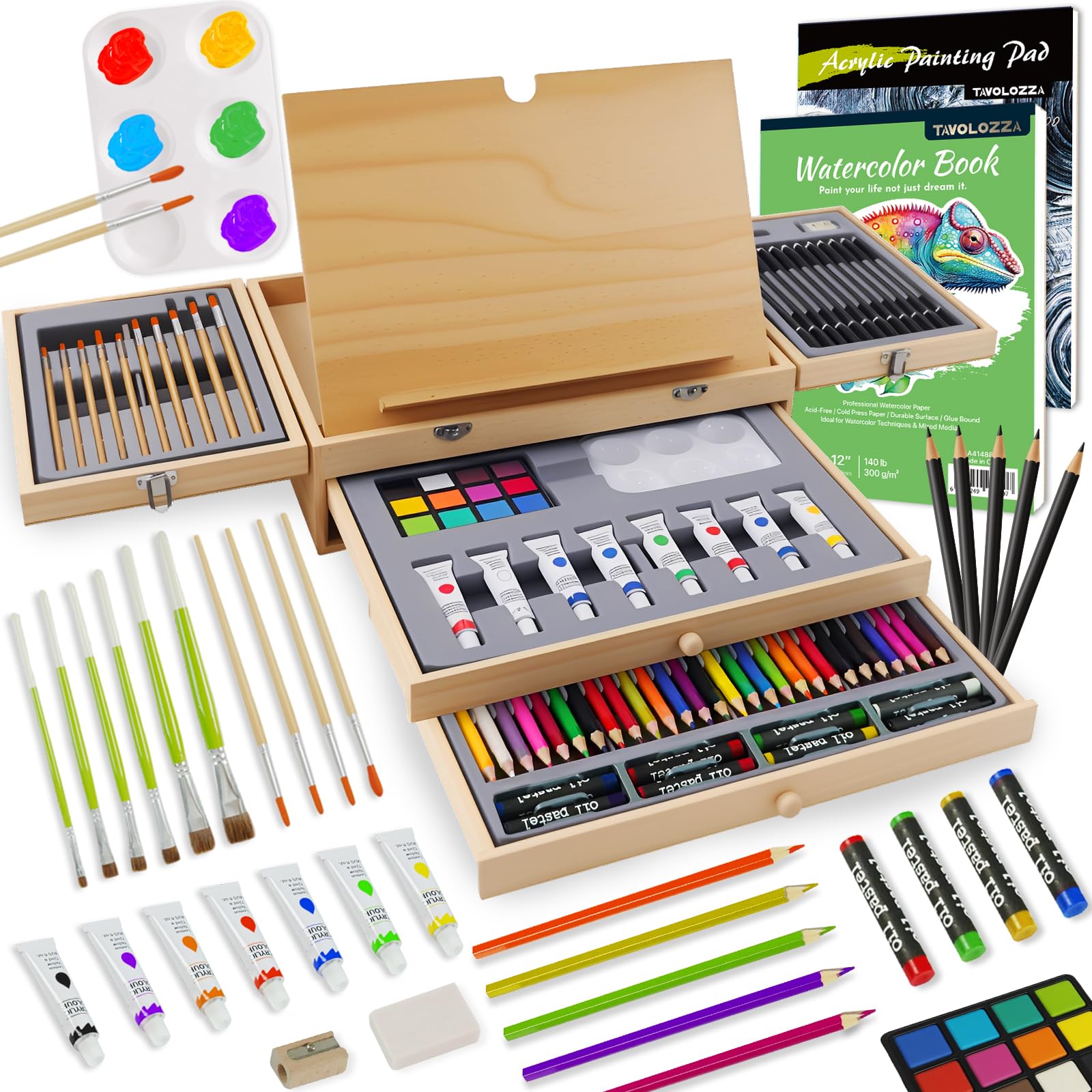 Amazon.com: conda 96 Piece Premium Wooden Art Set with 2 Drawing