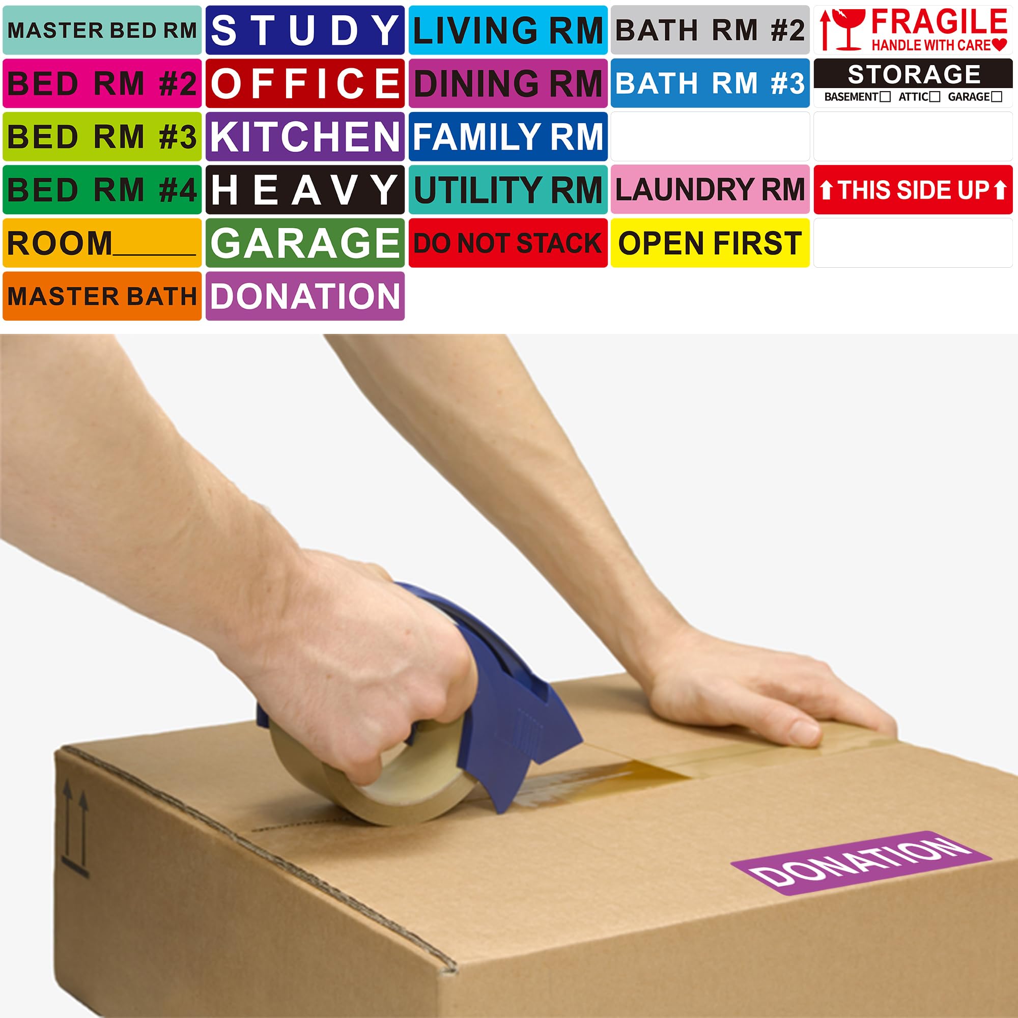 Hylabelest Pack of 270 Large Home Moving Labels for Boxes 25 Different Color Coded Stickers House Moving Supply, 1x4 Inch - Image 4