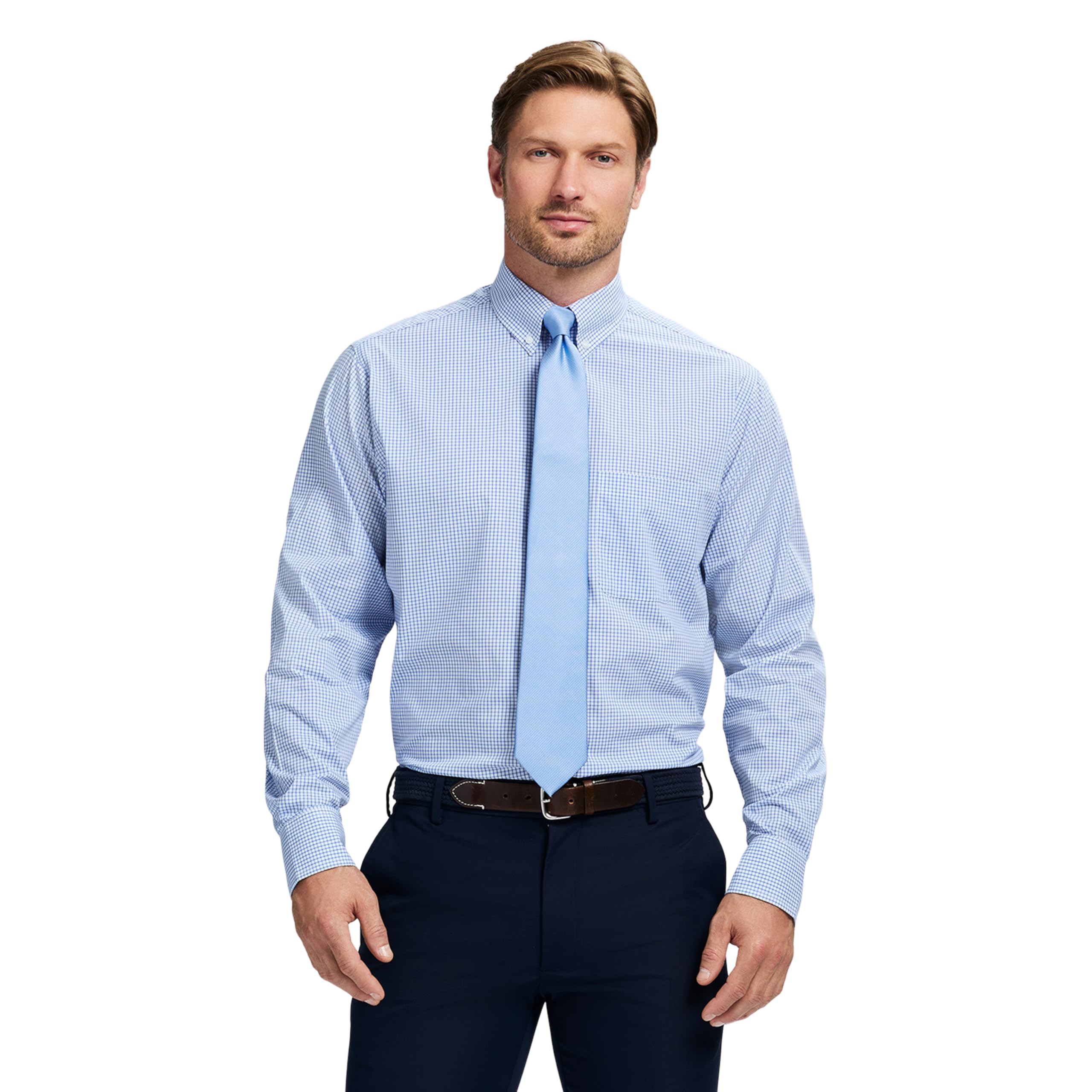 Izod Men's Dress Shirt Regular Fit Long Sleeve Wrinkle Free Stretch