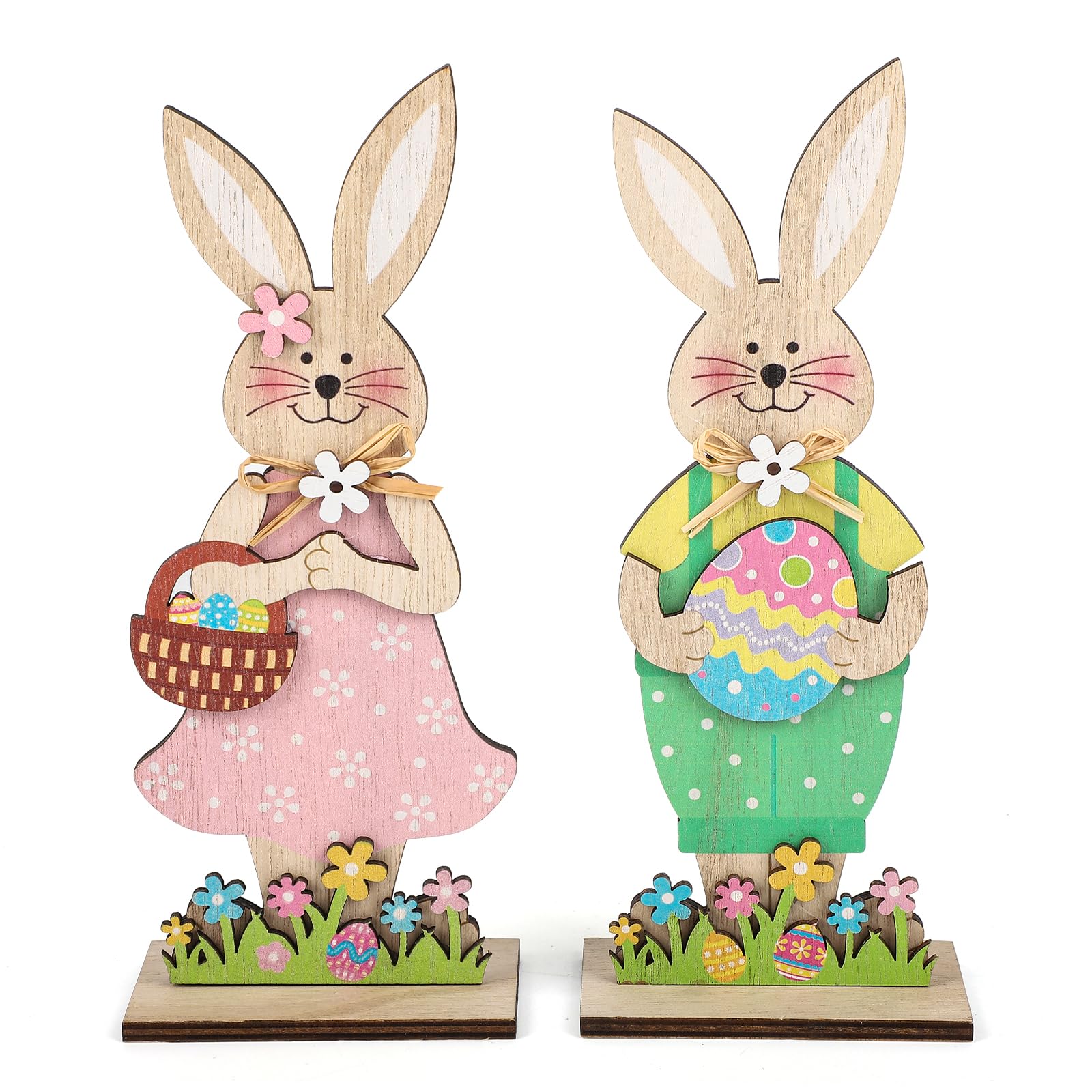 COCHIE Osterdeko Holz Hase, Osterhase Deko aus Holz, zum Hinstellen,2er Set Deko Aufsteller für Ostern,Osterdekoration Garten Osterhasen Deko Holz