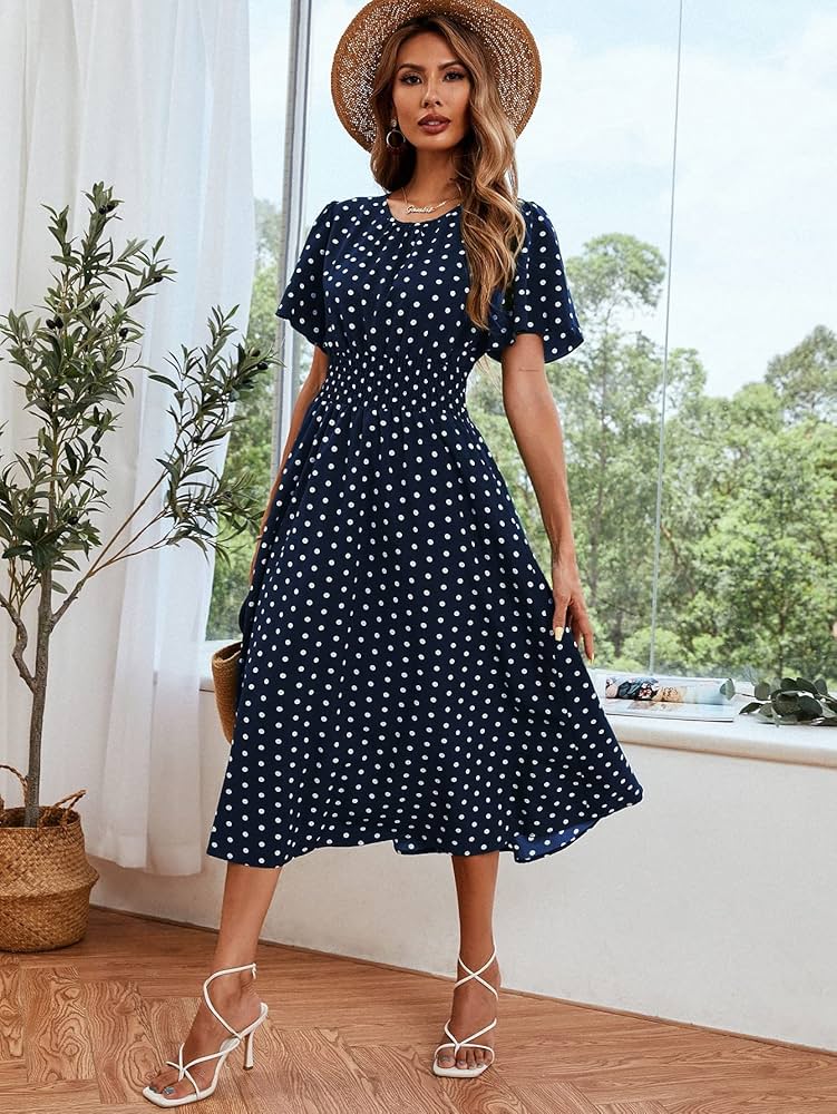 Navy Blue Spotted Dress Great Discount Off 75 Larawebdev