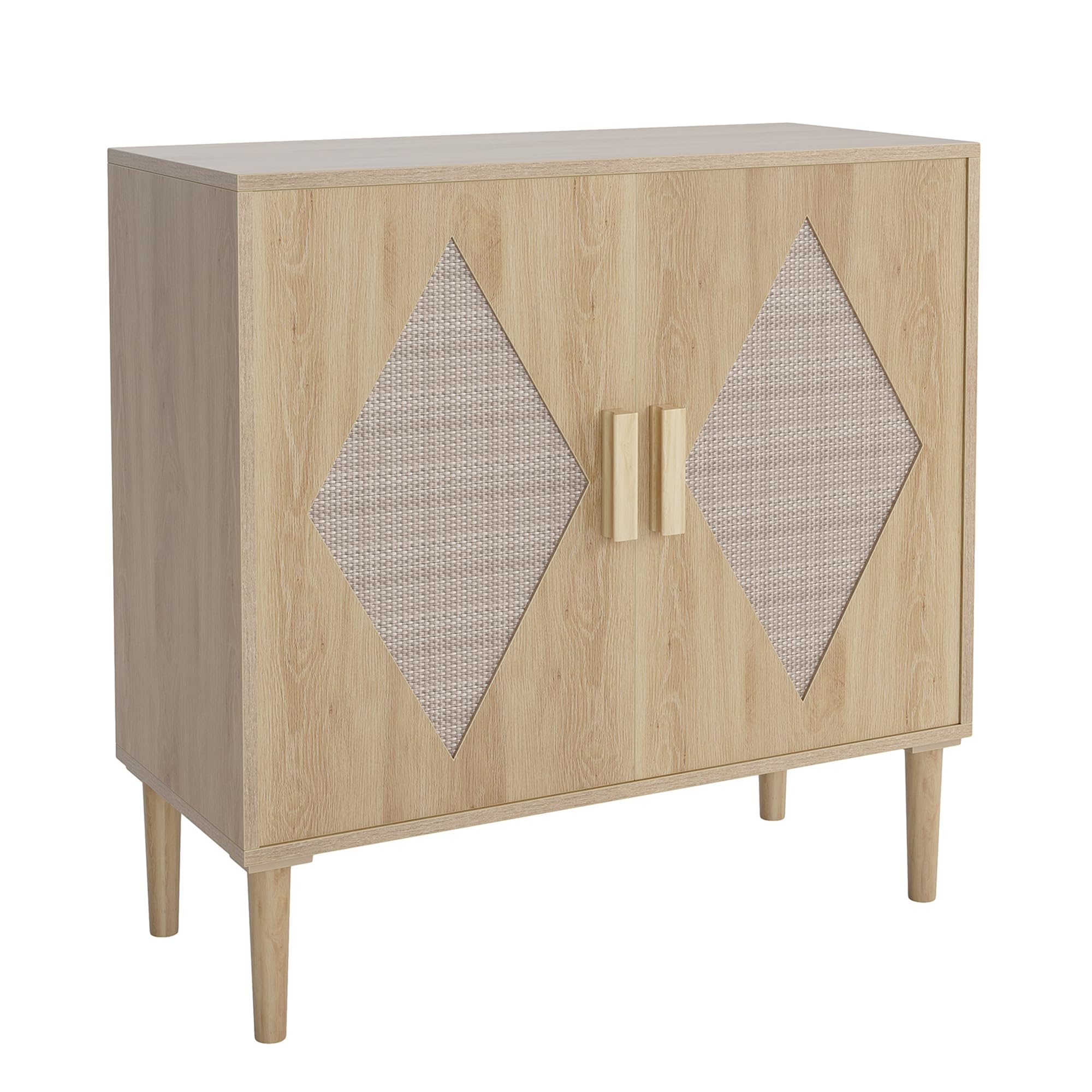 Garvee Aparador de Ratán con Almacenamiento, 2 Puertas con Decoración Tejida + Estantes Ajustables, Armario Multifuncional para Comedor y Cocina, Color Madera, 80×40×88 cm