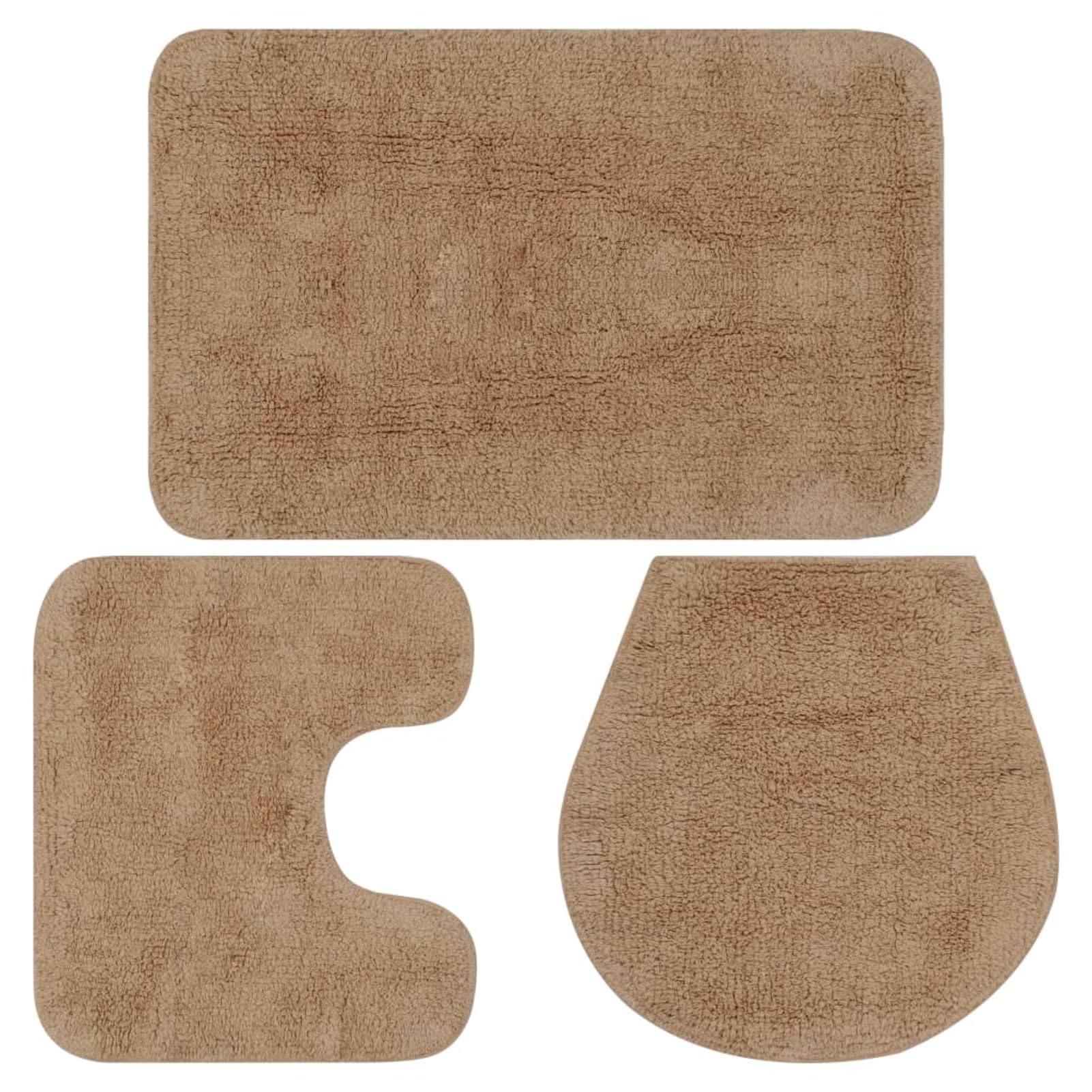 Badematten-Set 3-TLG. Stoff Beige Teppich rutschfest Badvorleger Waschbar