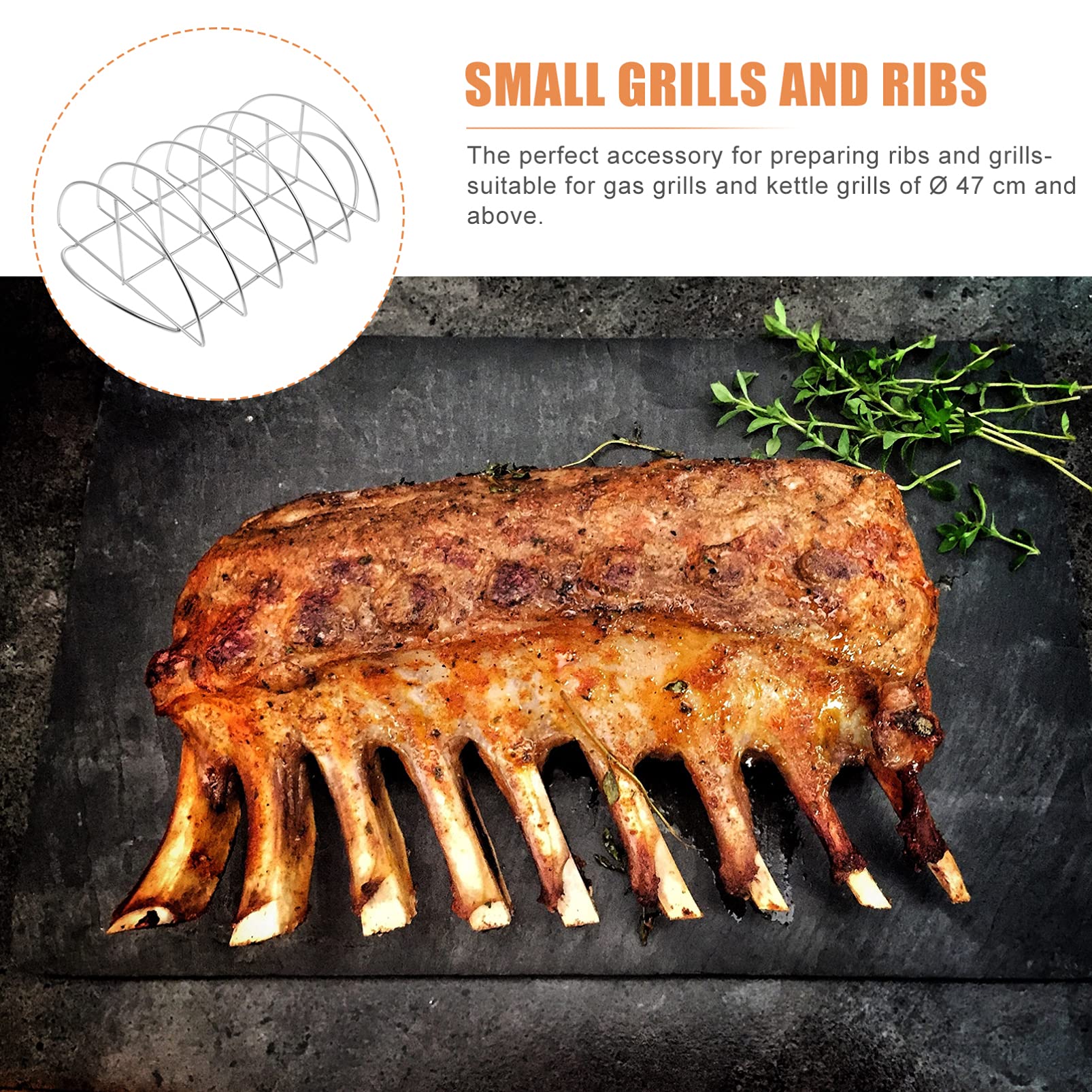 Hemobllo Rack per Costine in Acciaio Inox, Supporto Barbecue Robusto | 1 Pezzo, Finitura Argento, Struttura Portatile Flusso D’aria Uniforme, per Grigliare a Casa o Picnic