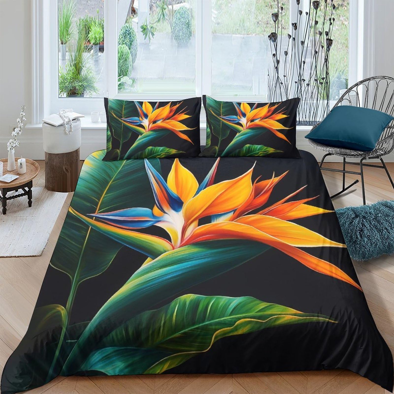 Ctjqhvkz Style-2 3D Printed Bird Of Paradise Fitted Sheet Microfiber Soft Vibrant Tropical Mattress Cover Bedroom Home Decor Single（135X200cm）