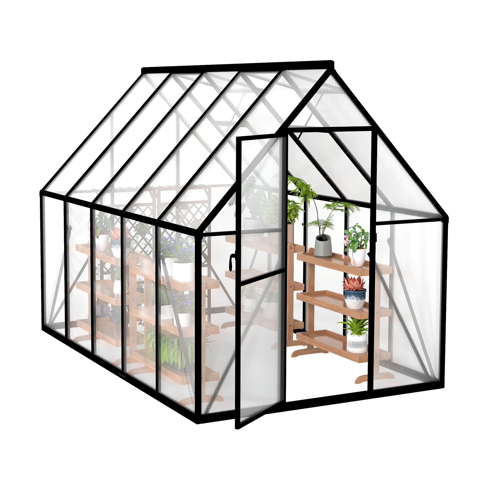 Froadp Serre en aluminium avec fondation 280 x 180 x 195 cm - Plaques creuses en polycarbonate de 4 mm - Résistant aux intempéries - Serre à tomates avec fenêtres - Pour jardin et élevage