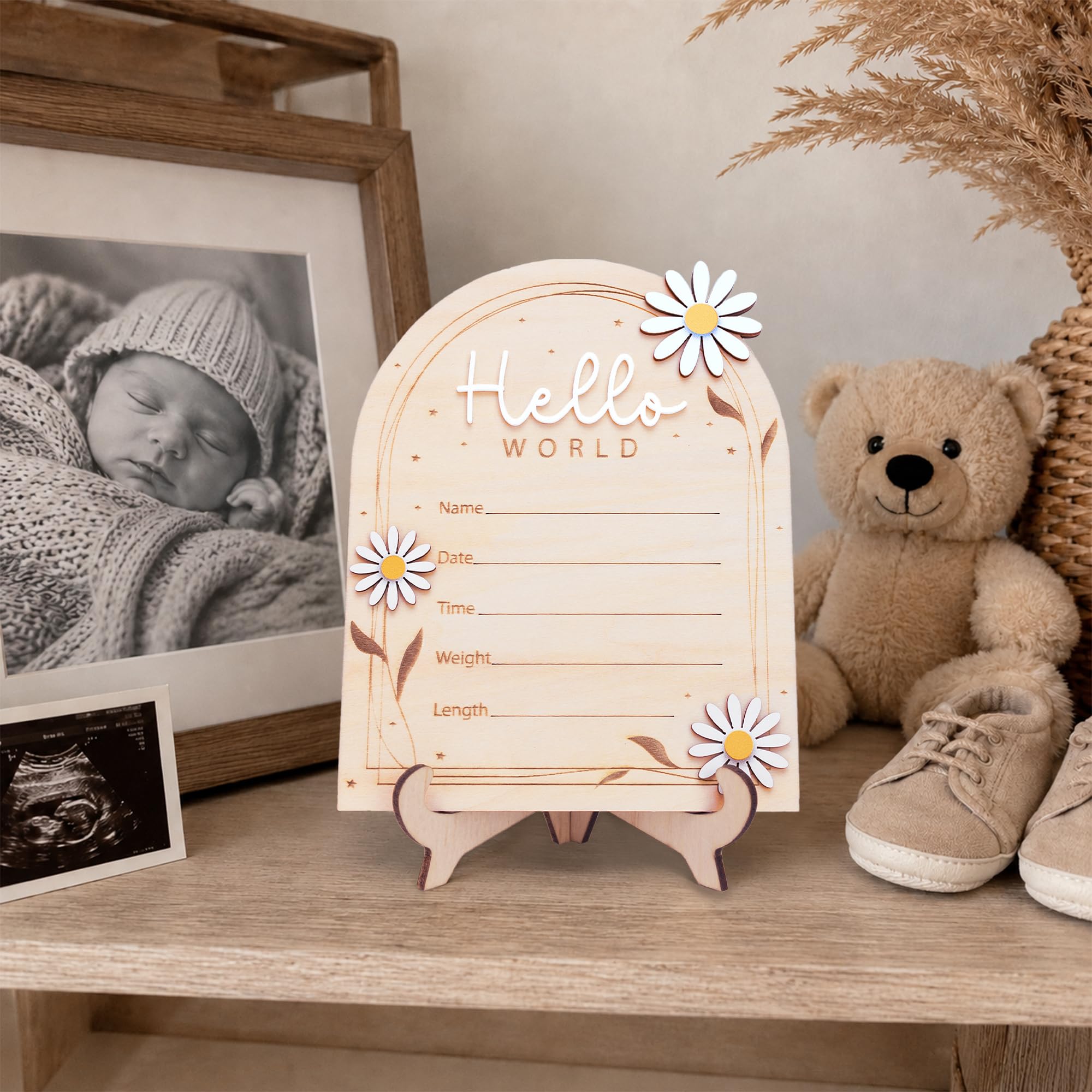 Hello World Schild für Neugeborene, Holz, Baby-Ankündigung, Krankenhaus-Foto-Requisite, Geburtsoffenbarung, Dekoration, Kinderzimmer-Dekoration (D18)