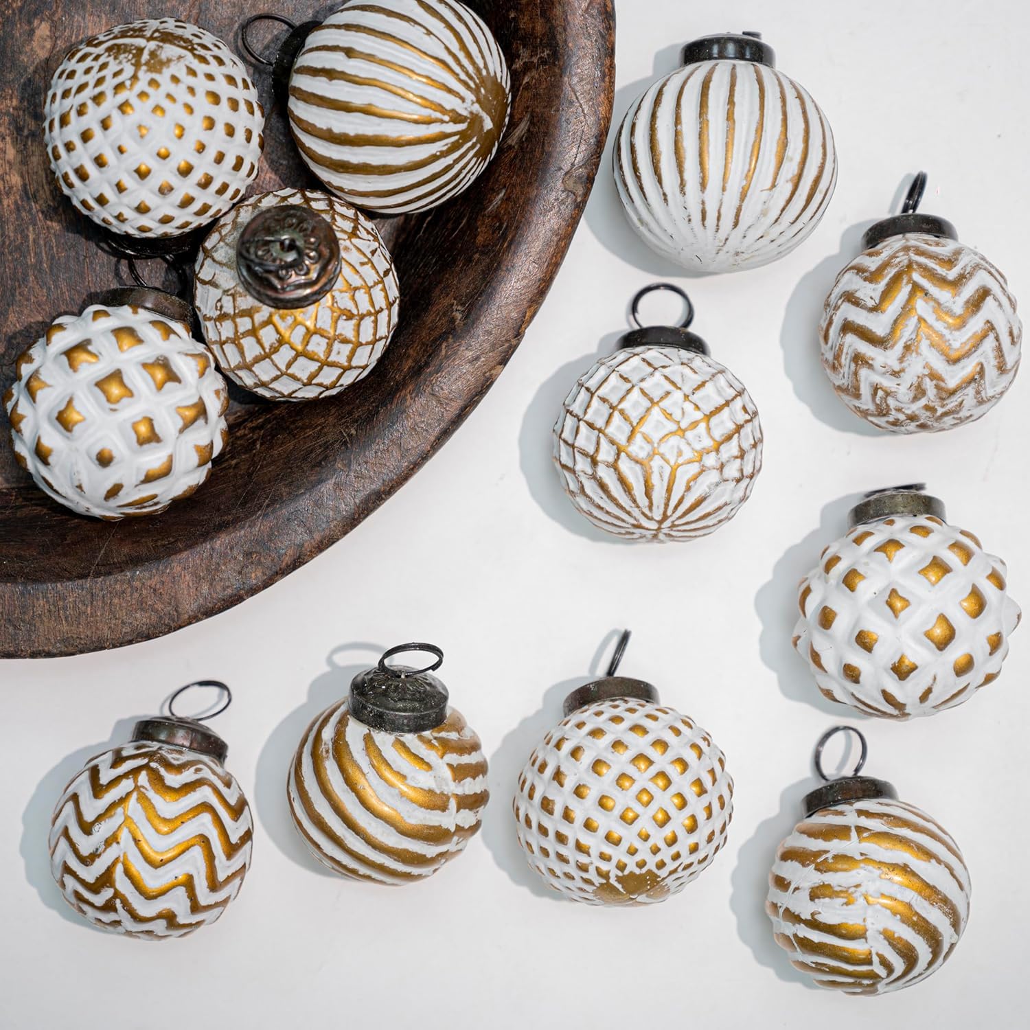 Adornos navideños de cristal vintage, 12 bolas redondas blancas y doradas, 10 cm