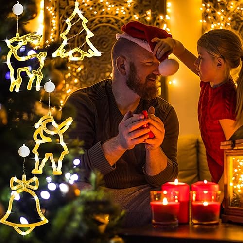 Miniatura 7 de Luces de Navidad para ventana, 4 luces de Navidad para ventana, funciona con pilas, para Navidad, Año Nuevo, balcón, fiesta, decoración interior y