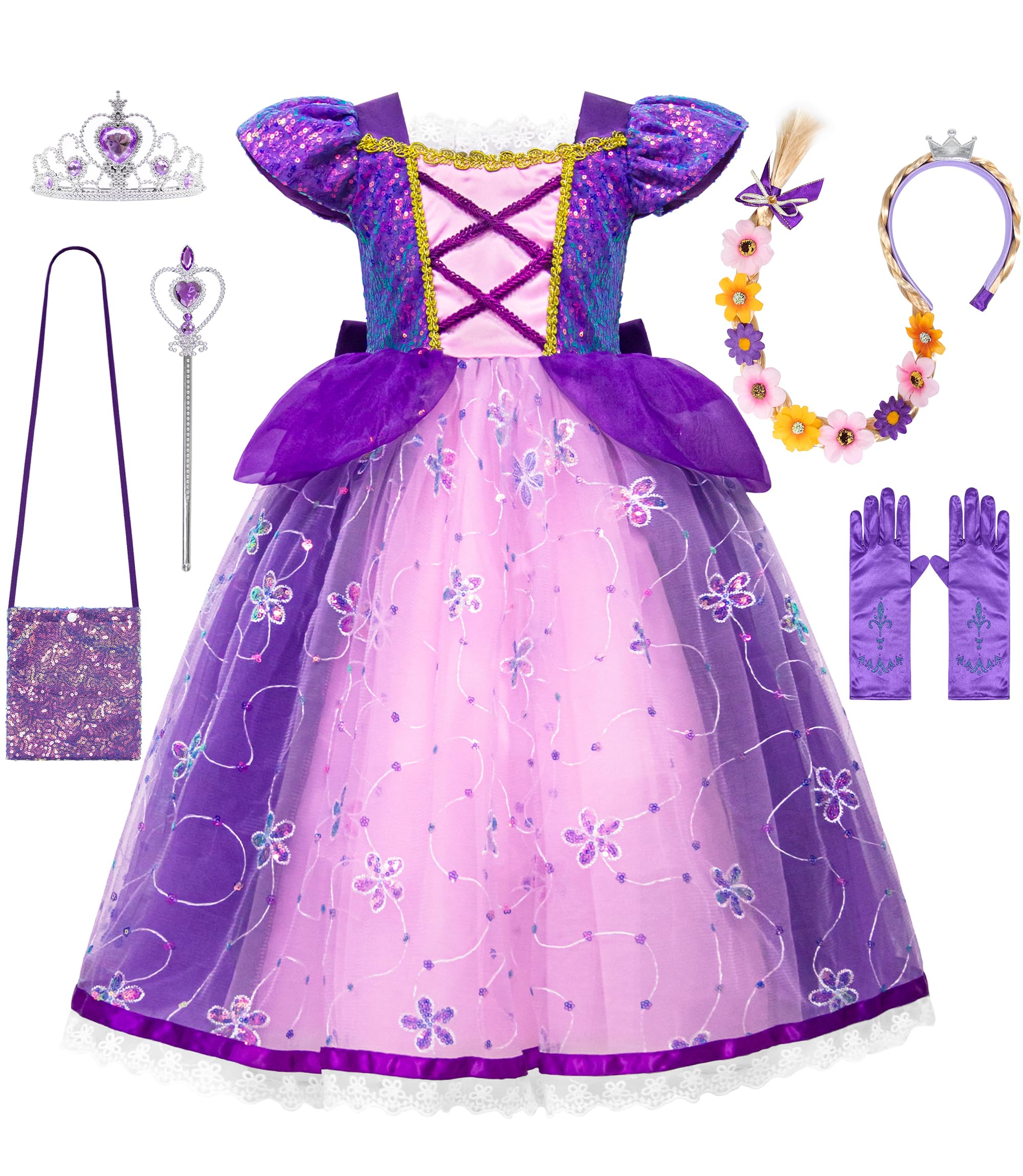 VORLITS Princess Costume Dress For Girls Cosplay Dress Up Halloween Christmas Fancy Party