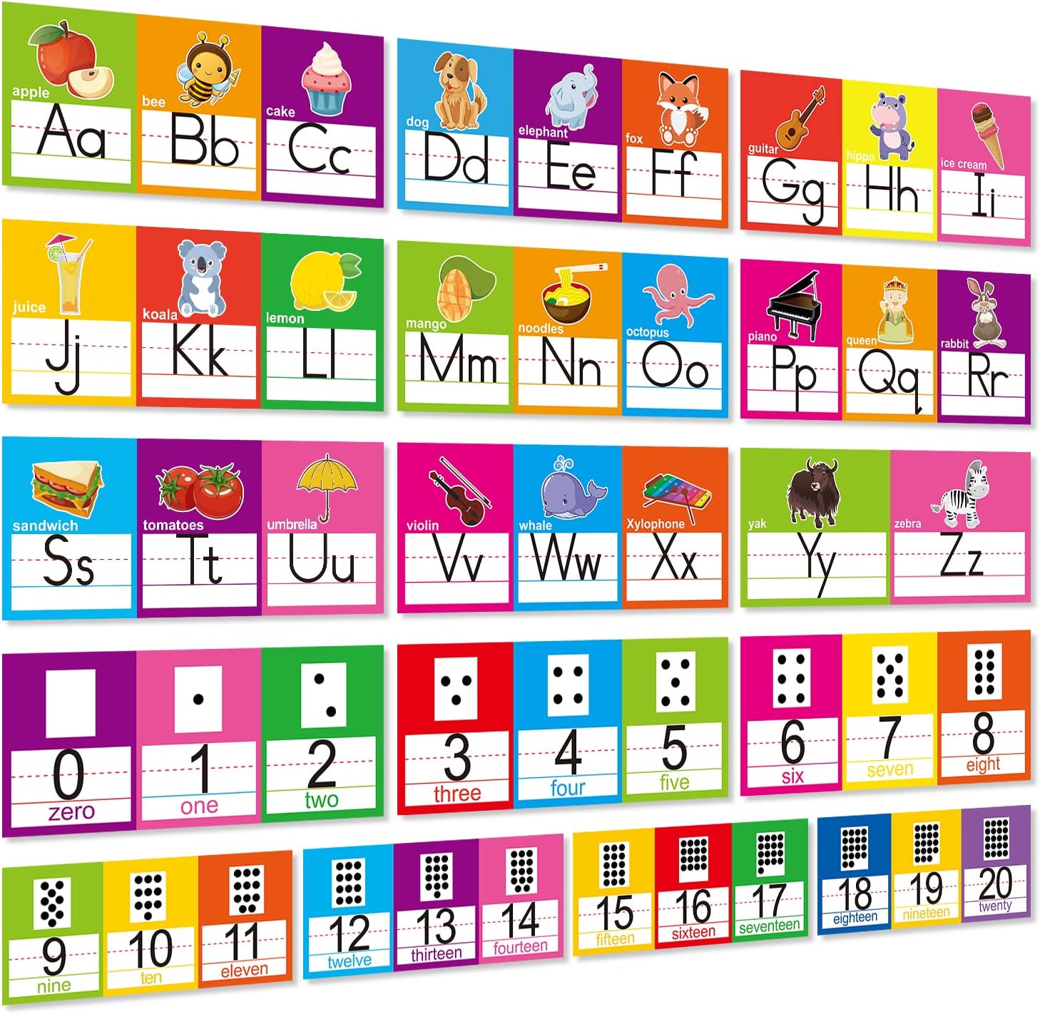 OUNENO Alphabet Line Bulletin Board Set ABC Number 0-20 Wall Decorations for Pre-School Kindergarten Elementary Classroom Nursery Homeschool