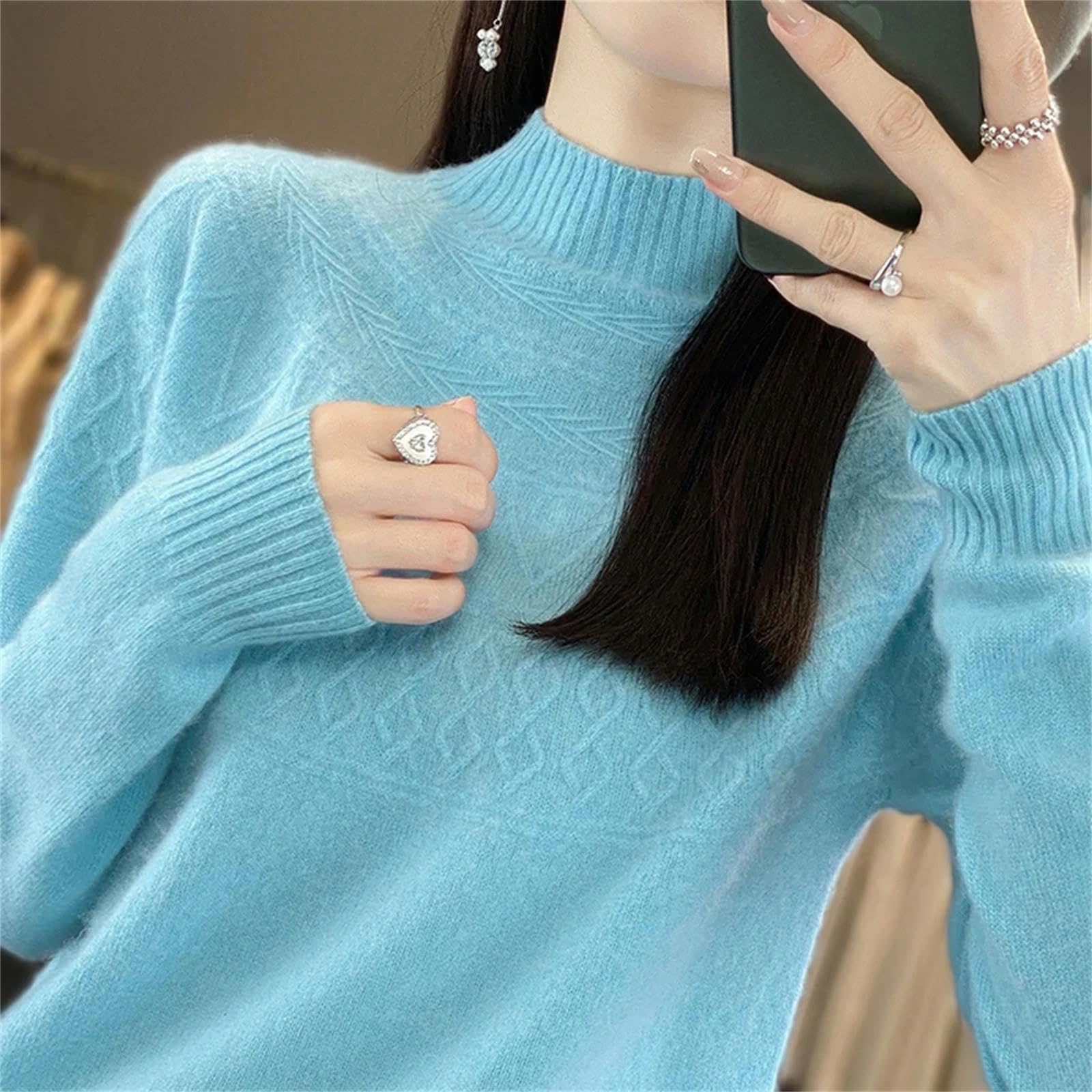 Damski sweter sweter damski sweter z golfem modny sweter luźny sweter w jednolitym kolorze