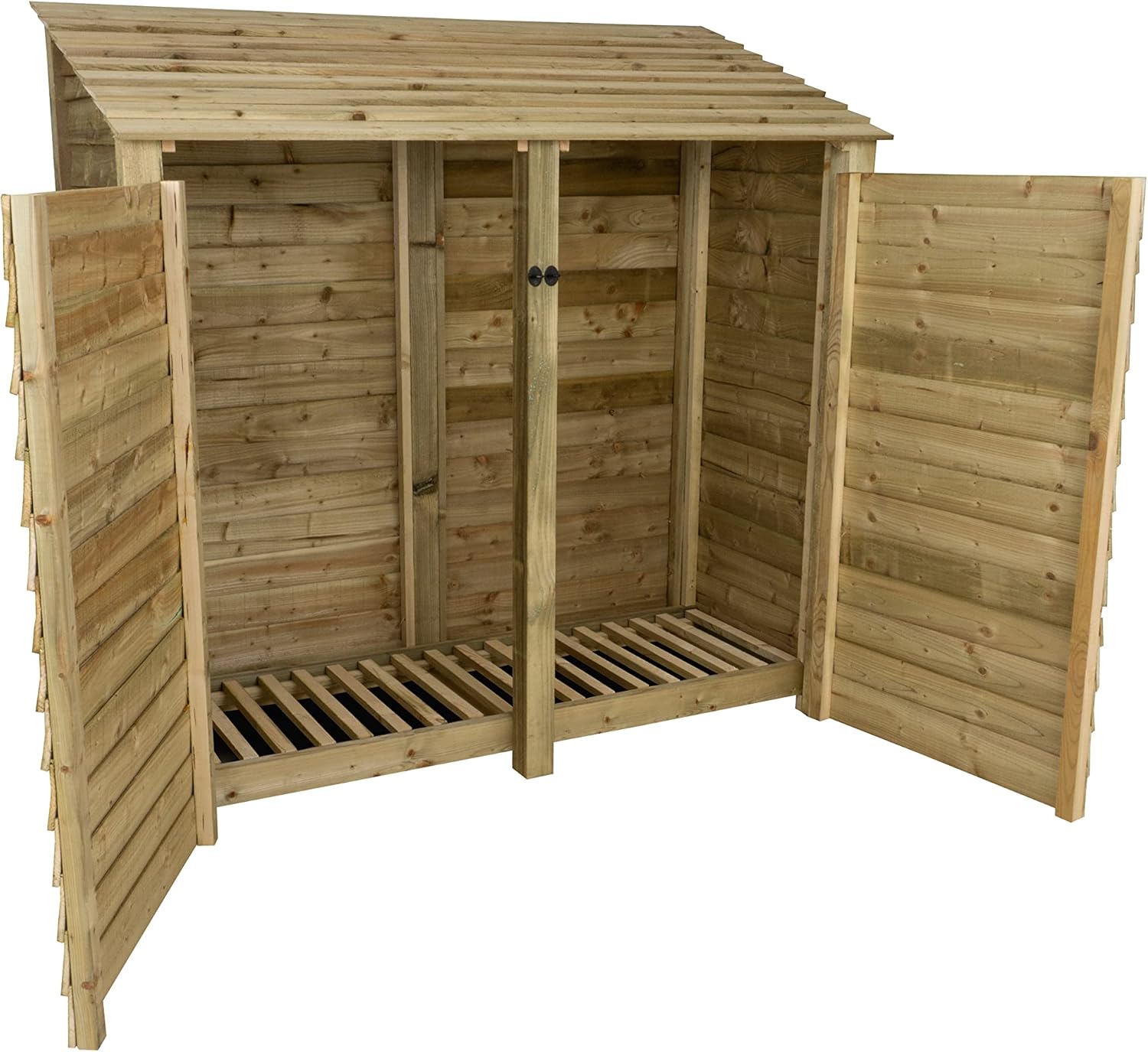Wooden Log Store 4ft Slatted Firewood Storage With Door - UK