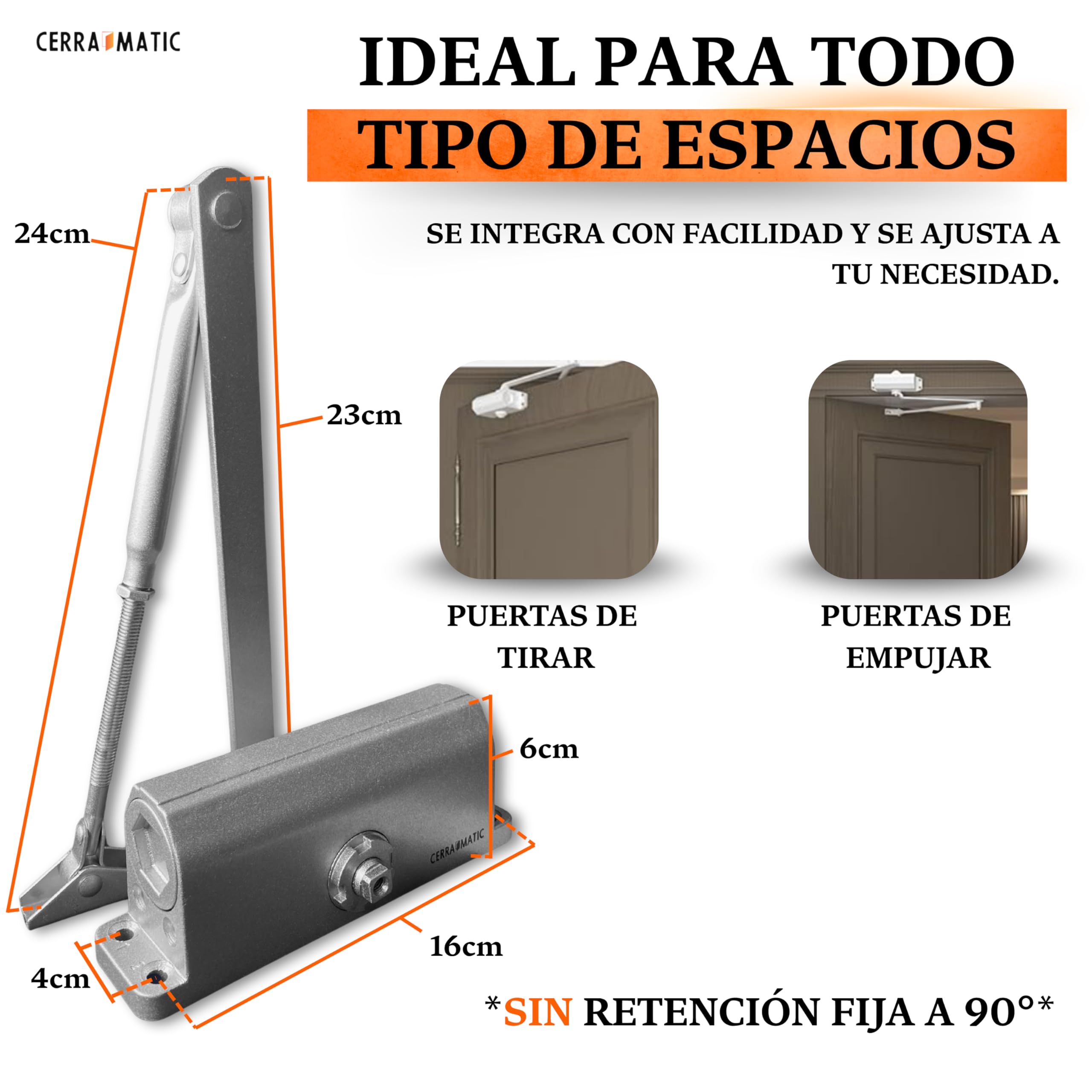 M-200, Cierrapuertas automatico, muelle puerta con brazo articulado hidráulico, muelle cierrapuertas de 40-65kg, cierre puerta, cierra puertas automatica.