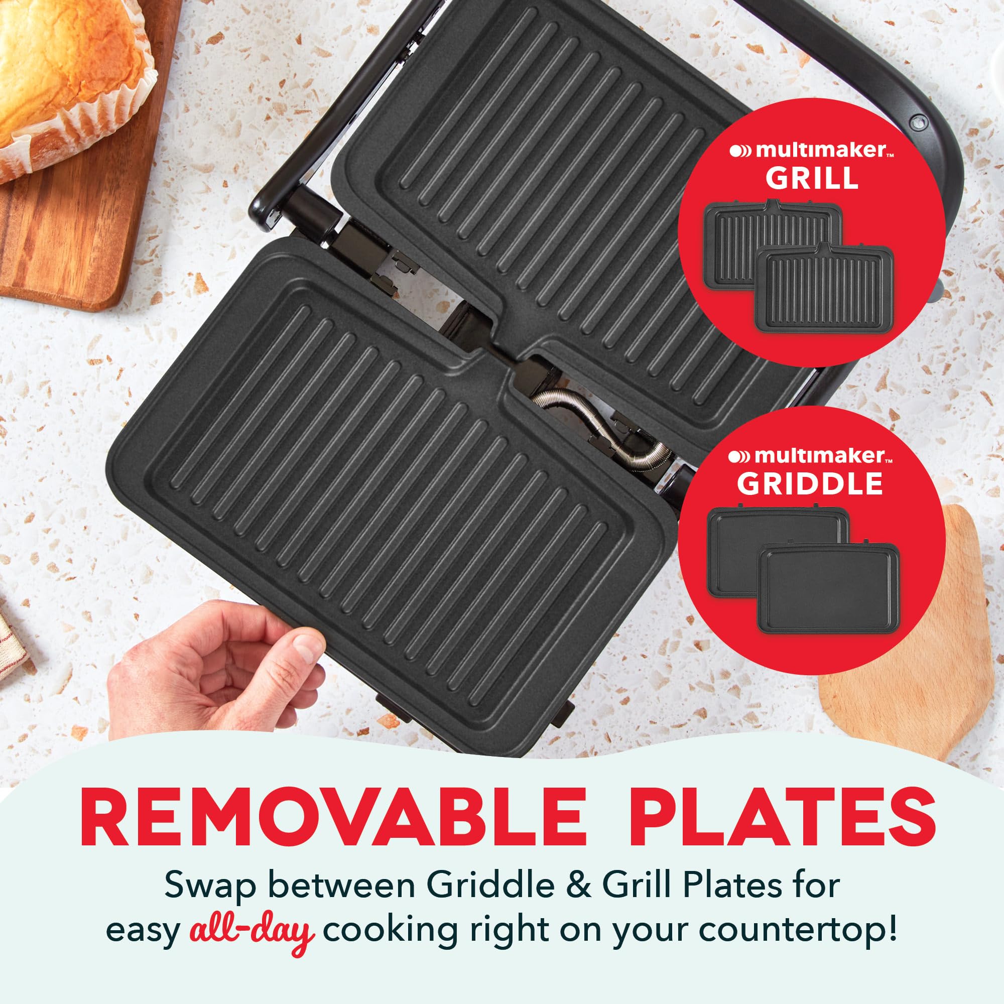 MultiMaker Flex Press Grill System, Grill + Griddle, Removable Plates - Forged Iron