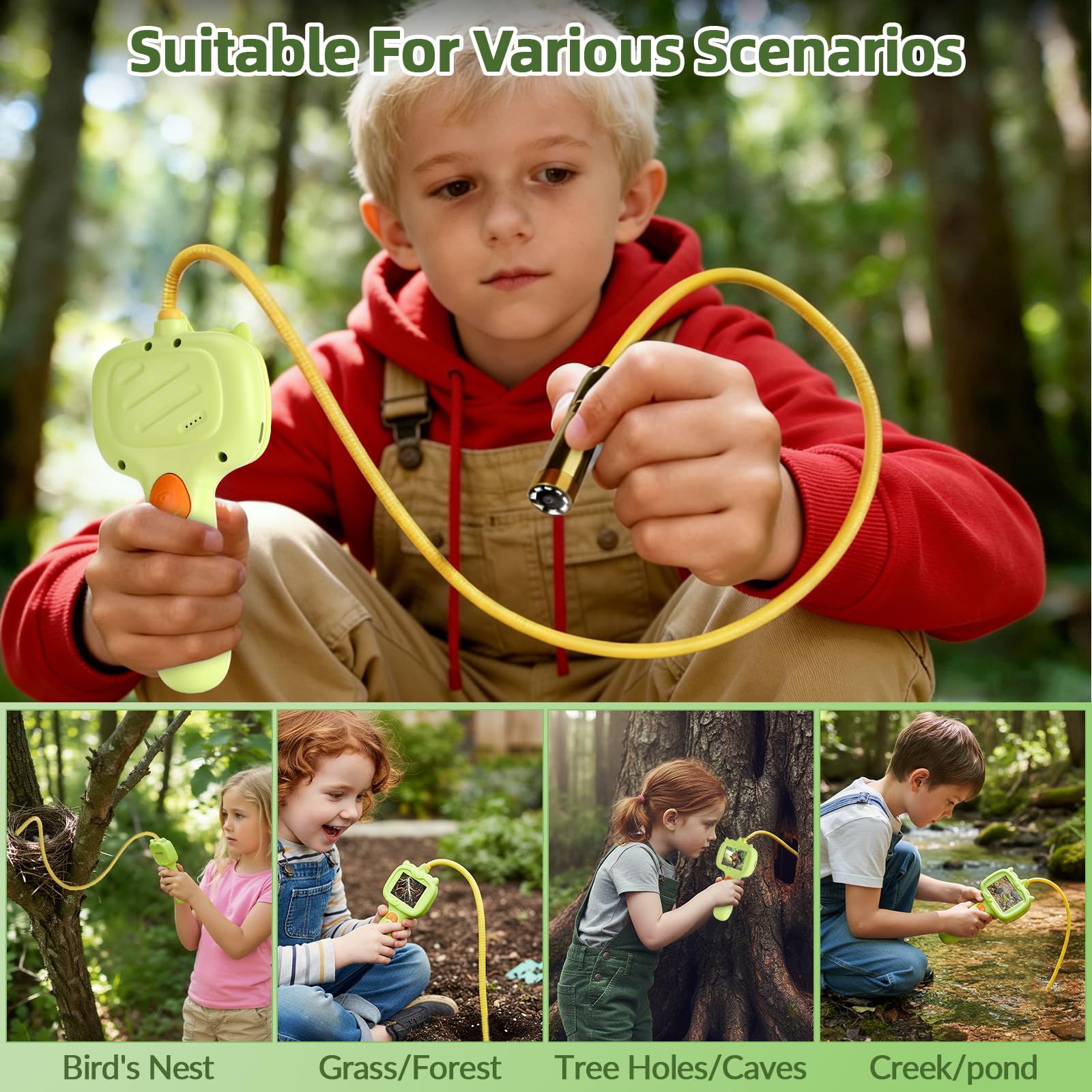 Sprifityy Endoscopio per Bambini,Fotocamera endoscopica con luce, Gioco STEM per esplorazione all'aperto,Impermeabile IP67,per ragazzi e ragazze di 4, 5, 6, 7, 8, 9, 10 anni