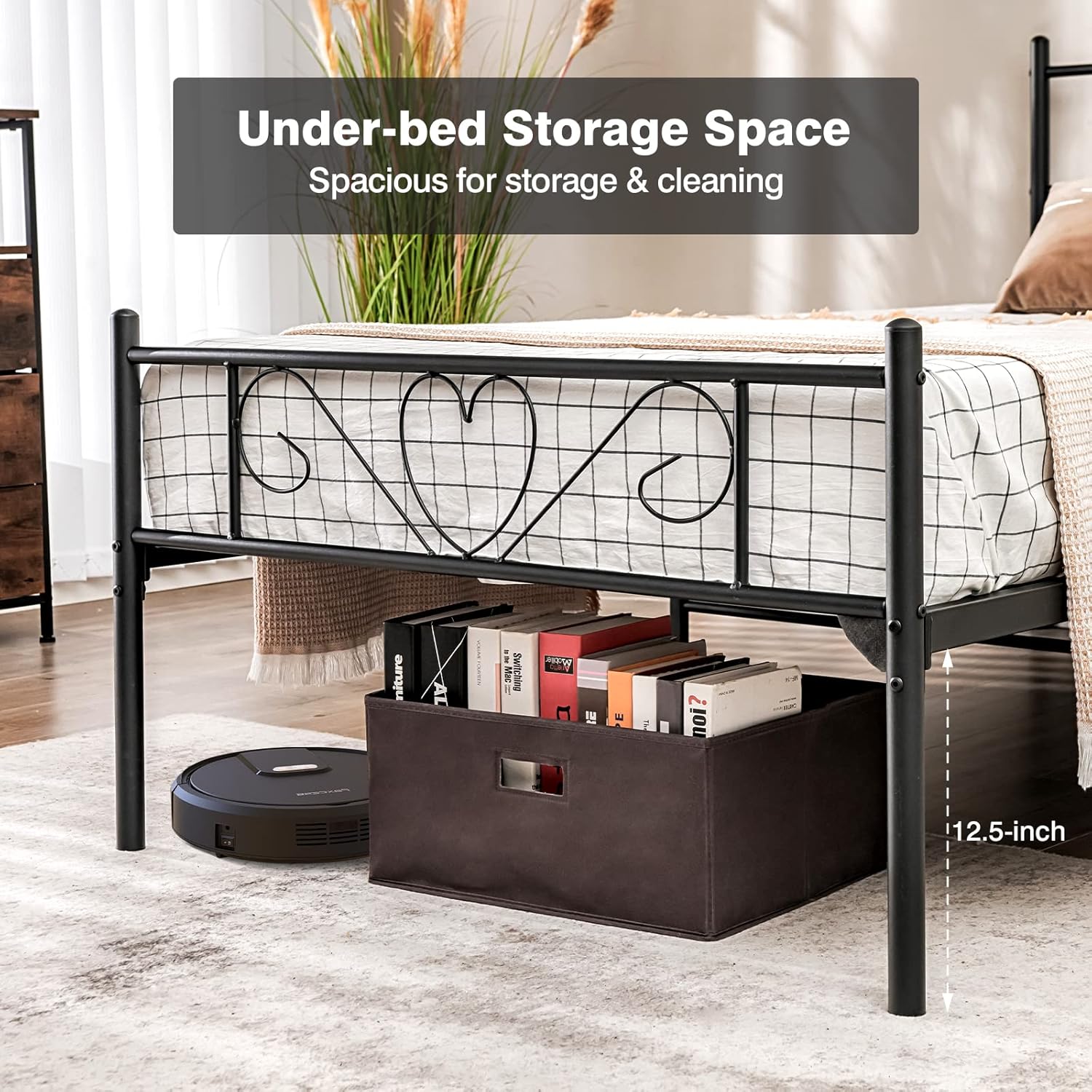 Giantex Twin XL Bed Frame, Metal Platform Bed with Heart-Shaped Headboard & Footboard, Mattress Foundation, Heavy-Duty Steel Slat Support, No Box Spring Needed, Easy Assembly, Black