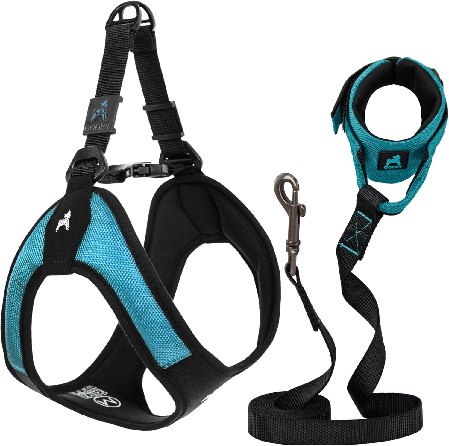 Gooby Escape Free Easy Fit Harness and Easy Fit Wristband Surfer Leash Set-Turquoise, Small, 6 FT-Step in Escape Free Harness with Quick Release Buckle and Handsfree Leash for Small and Medium Dog