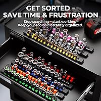 Vista 7 de Organizador de enchufes de 3 piezas, unidad de 3/8 pulgadas x 45 clips, soporte de enchufe de ABS resistente con tapas de extremo extraíbles, riel