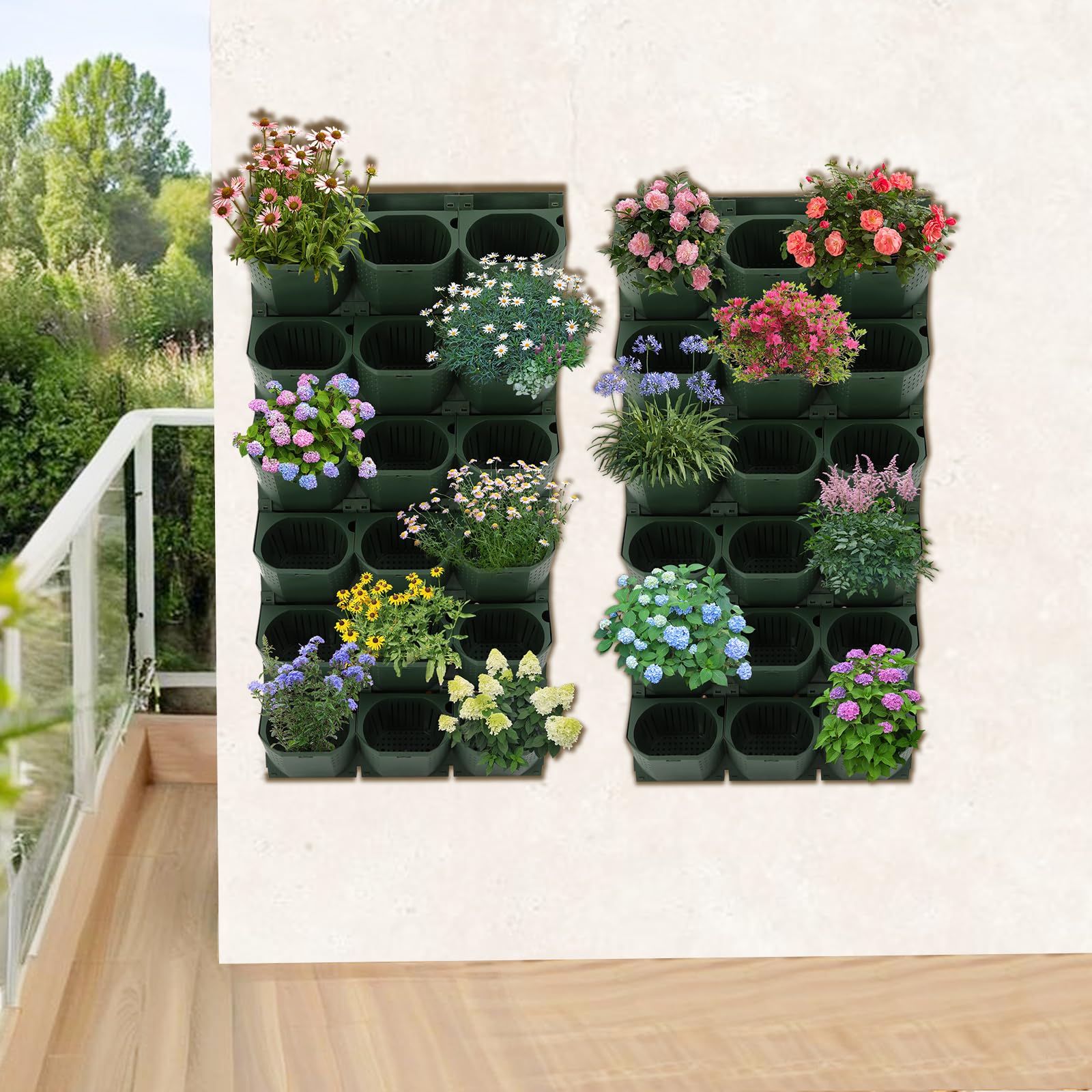 Hängender vertikaler Wand-Pflanzgefäß, Hängende Pflanztaschen, Vertikaler Wand-Blumentopf, Vertikaler Garten Pflanzenwand, Wandmontierter Pflanztasche für Gärten, Balkonen (Army Green, 36PCS)