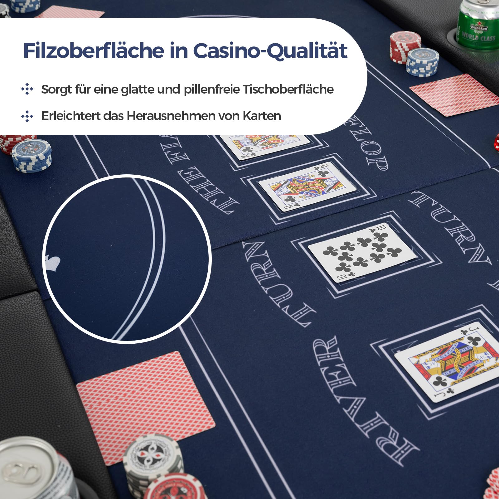 COSTWAY Pokertisch klappbar für 8 Spieler, Casino Spieltisch mit Getränkehaltern, Texas Hold'em (Blau)