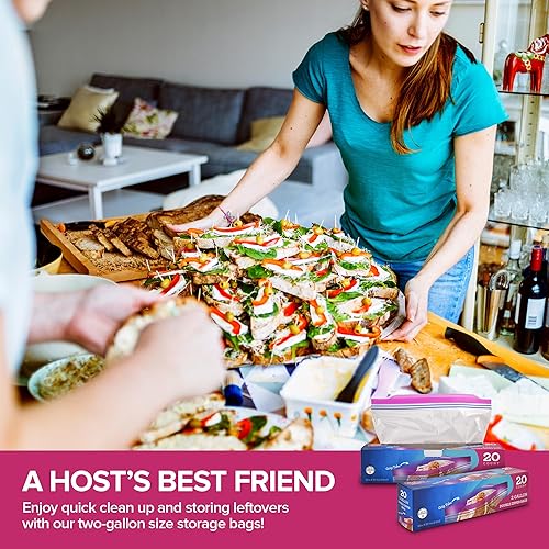 Miniatura 7 de 40 bolsas para congelador de 2 galones, bolsas de almacenamiento de plástico con doble cremallera para congelar alimentos, bolsas extragrandes para