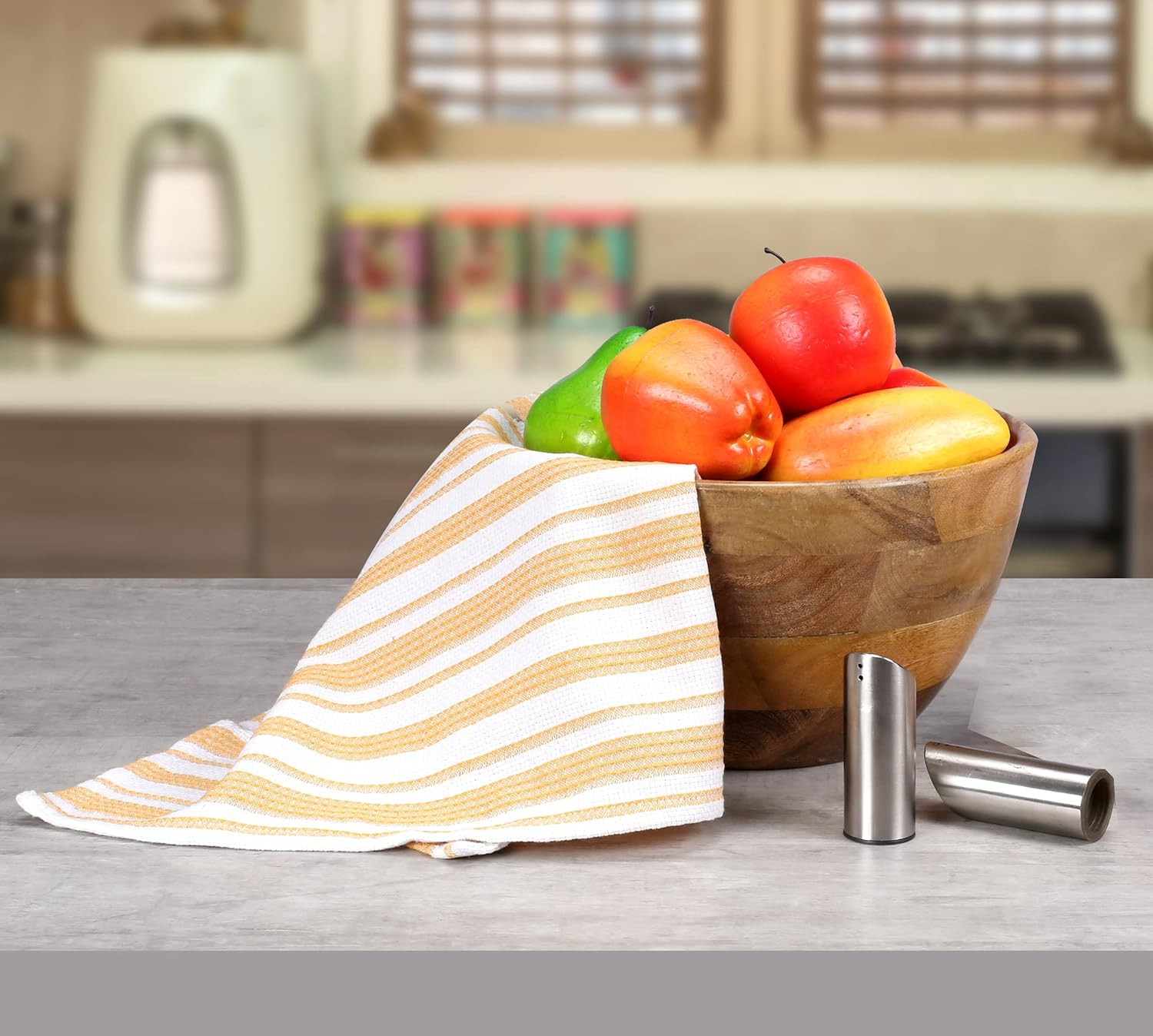 Goroly Home Dish Cloth 100% Cotton Pack of 6 Dish Towels Hand & Tea Towels 18x28 Inch, Premium, Highly Absorbent, Quick Drying, Soft, Kitchen, Mustard & White, Striped, Hanging Loop