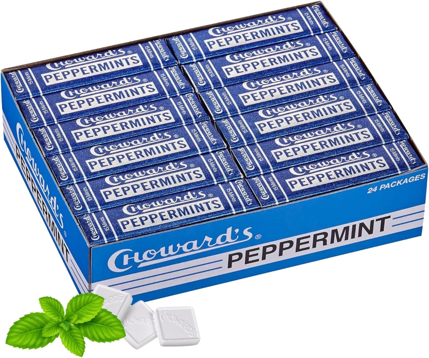 Choward's Peppermint Candy | Bold Aromatic Flavor | Perfect for Snacks in Lunchboxes, Travel, Sharing, and Gifting | Nostalgic Vintage Candy | Pack of 24 (15 Mints Per Package, 24 Packages Per Box)