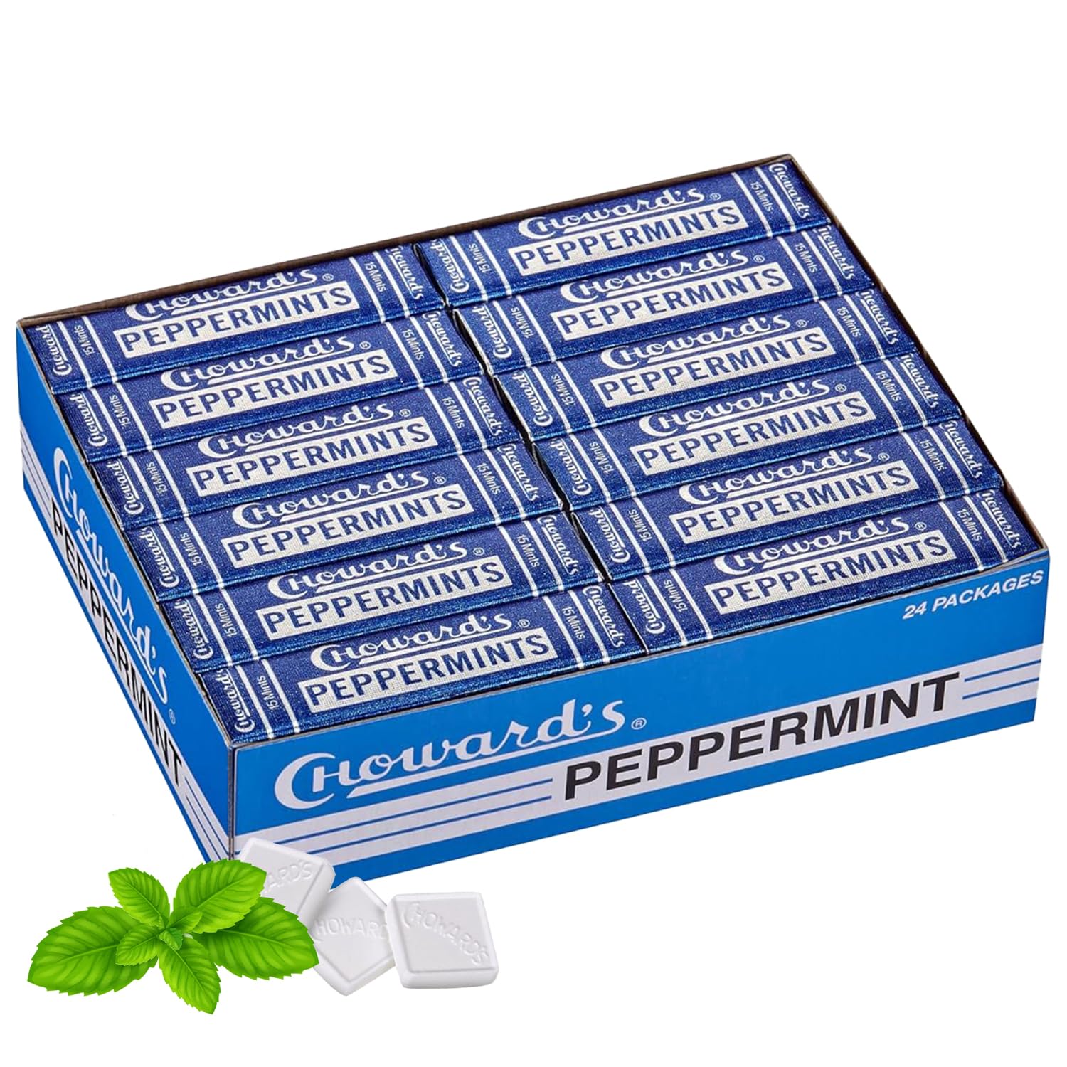Choward'sPeppermint Candy | Bold Aromatic Flavor | Perfect for Snacks in Lunchboxes, Travel, Sharing, and Gifting | Nostalgic Vintage Candy | Pack of 24 (15 Mints Per Package, 24 Packages Per Box)