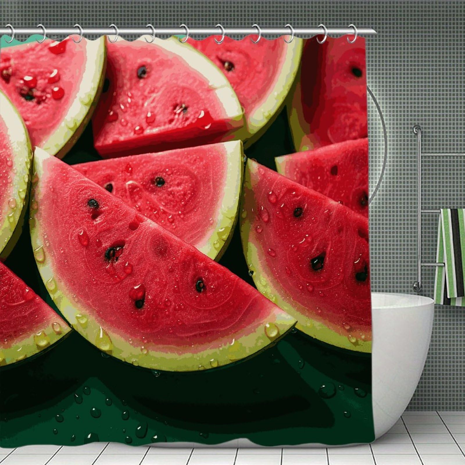 JTREHY Watermelon Beautiful Shower Curtain Waterproof Bathroom Shower Curtain Machine Washable Bath Curtains Polyester Cloth Bath Curtains for Bathroom Showers 70.8×70.8Inch