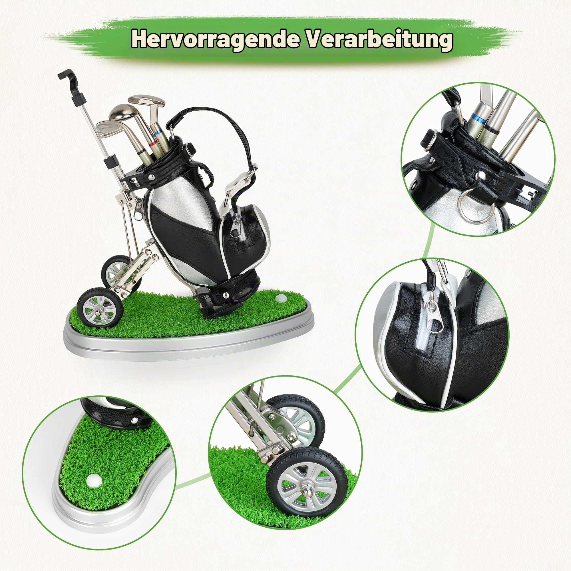 10L0L Golf-Stifthalter mit 3 Stück Golfschläger-Stiften Geschenkset Golf-Renn-Souvenirs einzigartige Geschenke für Golfer-Fans, Kollegen – Silber + Schwarz