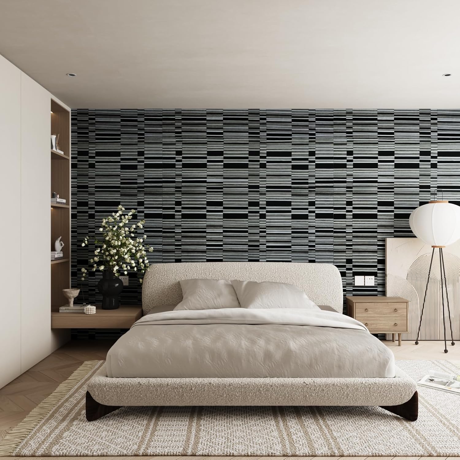 Boobest 15.7"x354" Black Grey Checkered Wallpaper Peel and Stick Plaid Wallpaper for Bedroom Aesthetic Checkered Contact Paper for Cabinets and Drawers Waterproof Removable Thick Gingham Wallpaper