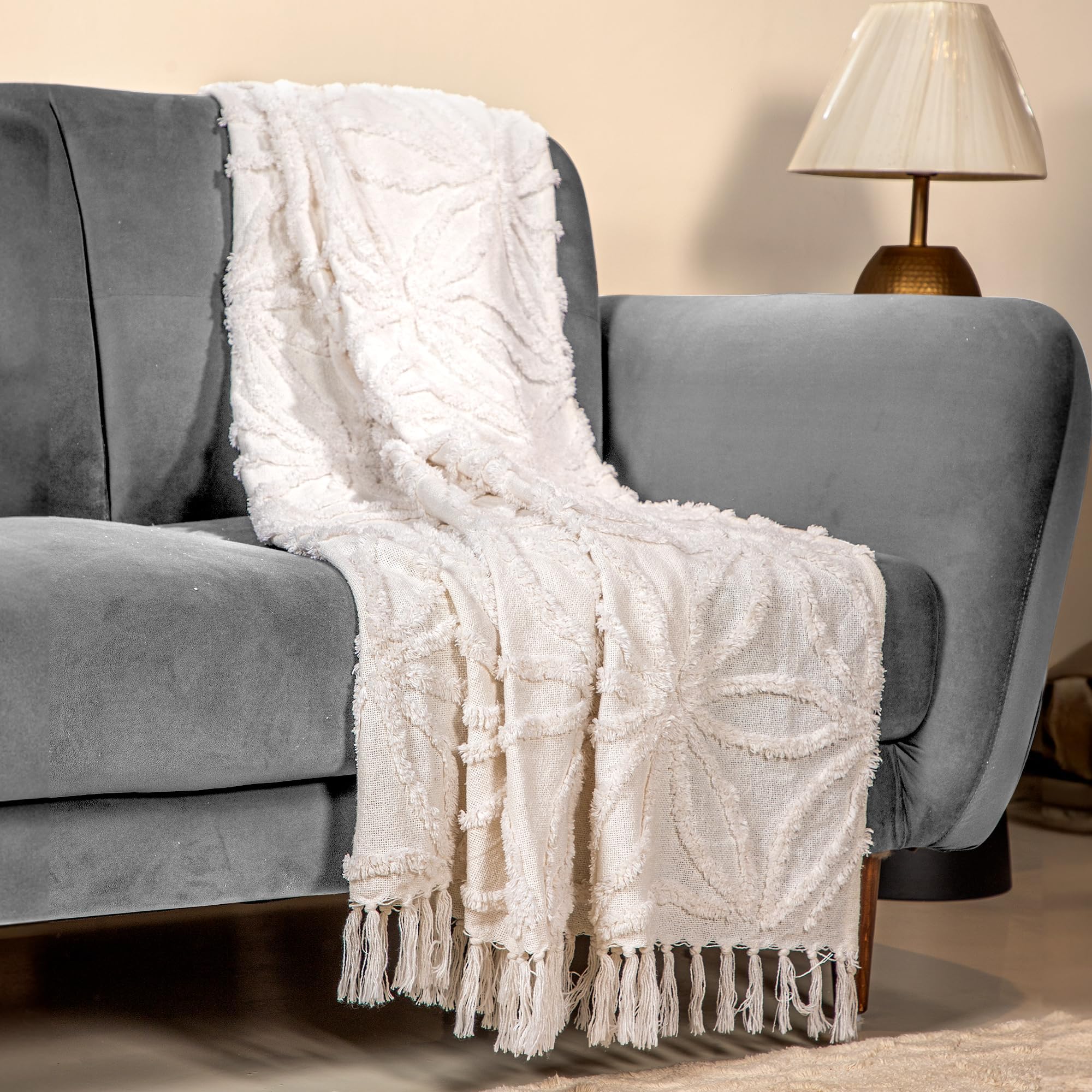 SAJAVAT HOME HandKnitted Pure Cotton Sofa Throw Soft and Cozy
