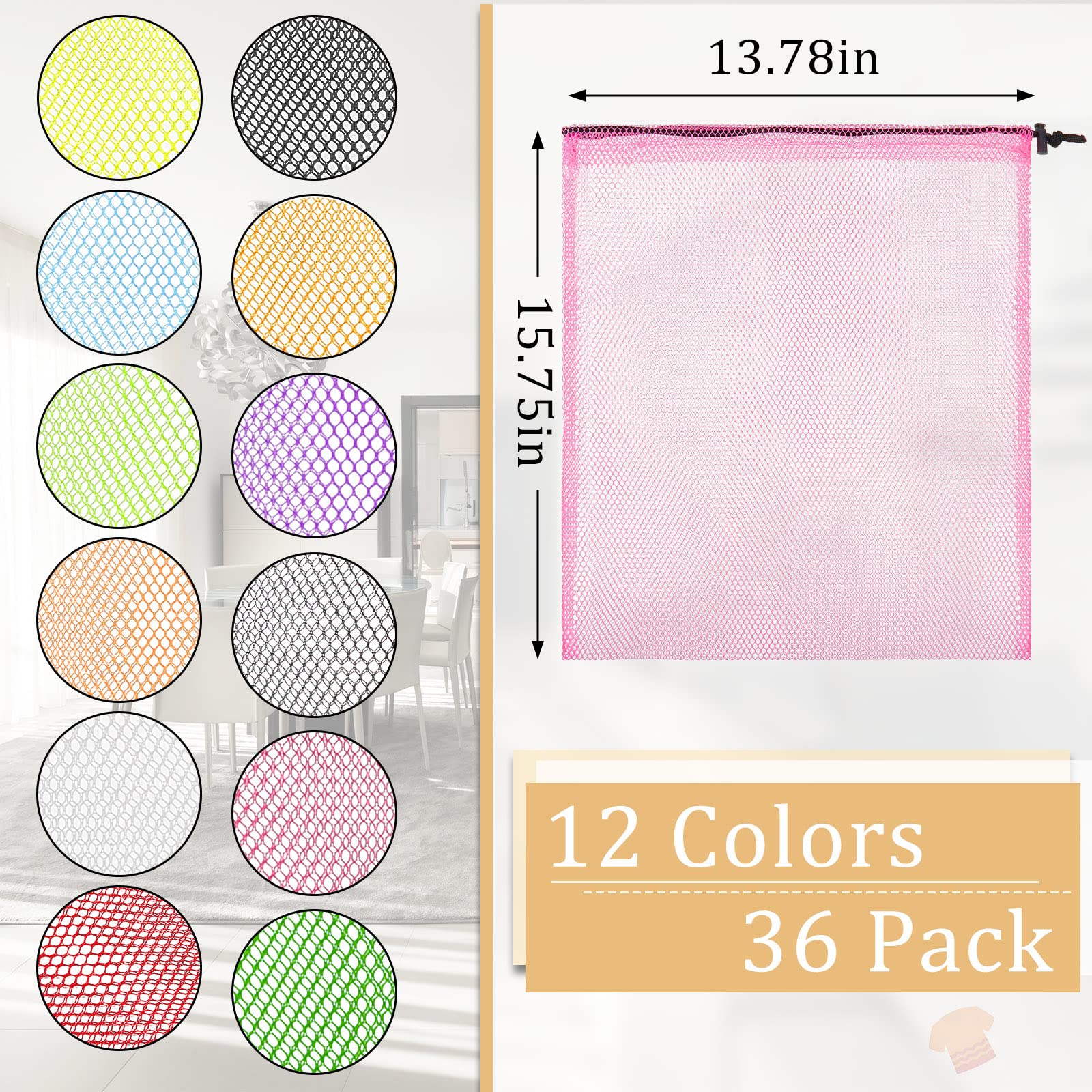 Lot de 36 sacs en maille de 33 x 39 cm avec cordon de serrage pour le linge, la plage, les voyages, la piscine, les jouets