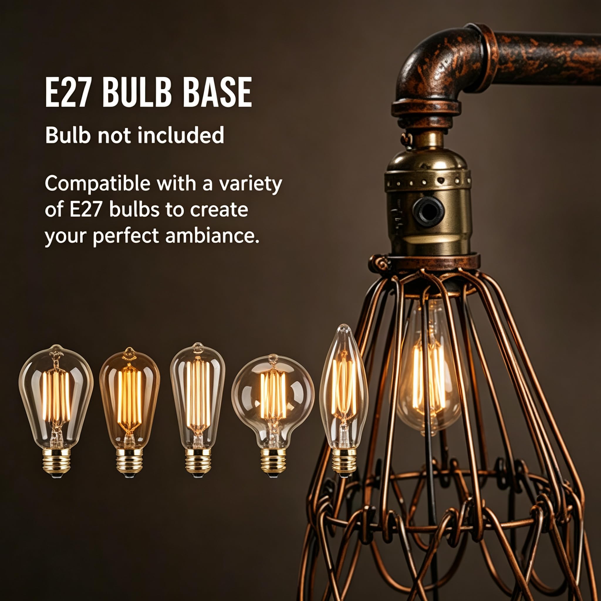 Lampada da tavolo a tubo d'acqua, stile vintage, industriale, E27, in metallo, lampada da tavolo Steampunk, in ferro, loft, per camera da letto, soggiorno (18 x 15 x 46 cm)