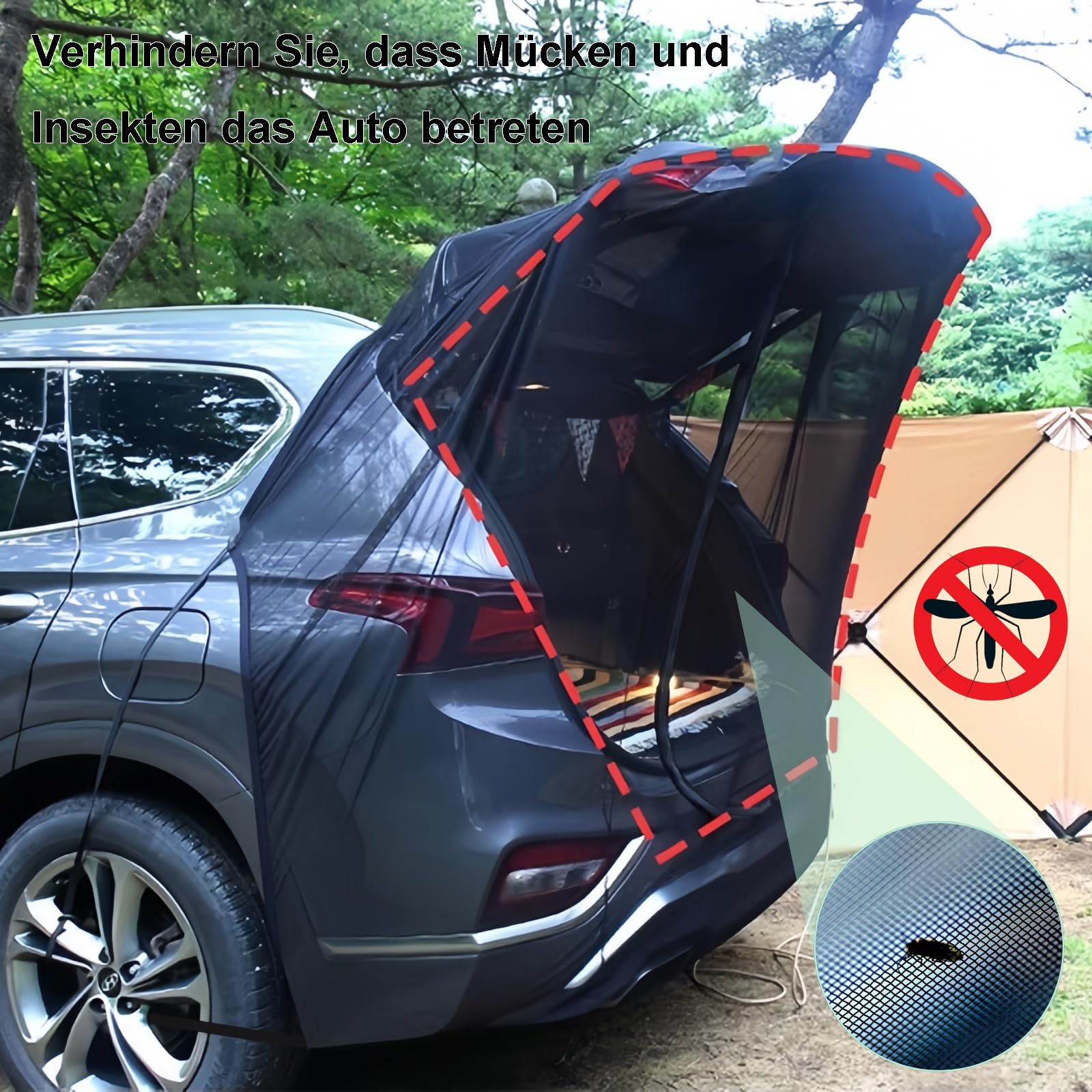 Auto Heckklappen Sonnenschutznetz Passend für VW T5 T6, Heckzelt Auto Universal Camping Moskitonetz für SUV, Geeignet für Angeln, Musikfestivals und Camping im Freien