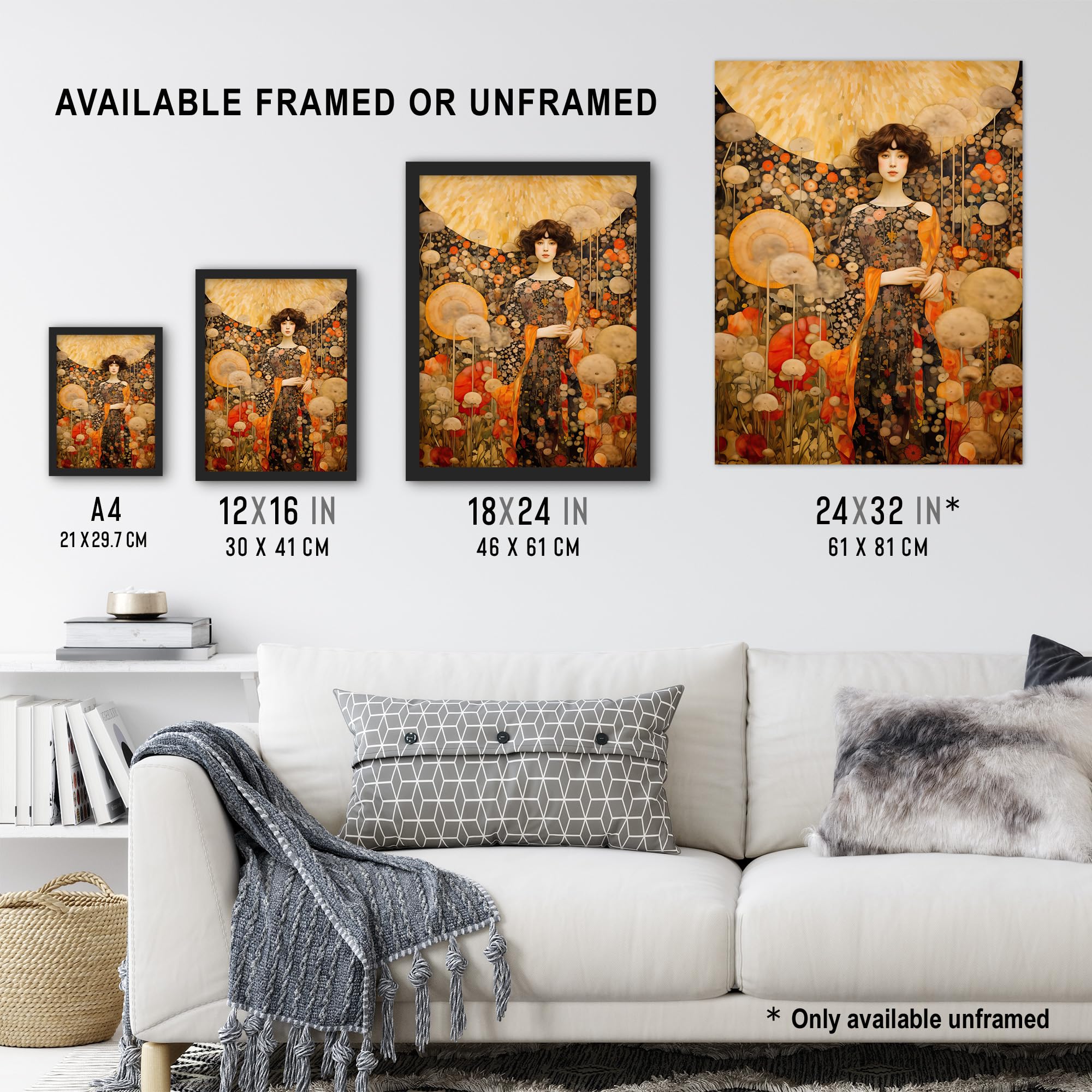 Artery8 The Girl In The Dandelion Dream By Dianne Knope Klimt William Morris Inspired Style Wildflower Meadow Artwork Framed Wall Art Print A4 - Image 3