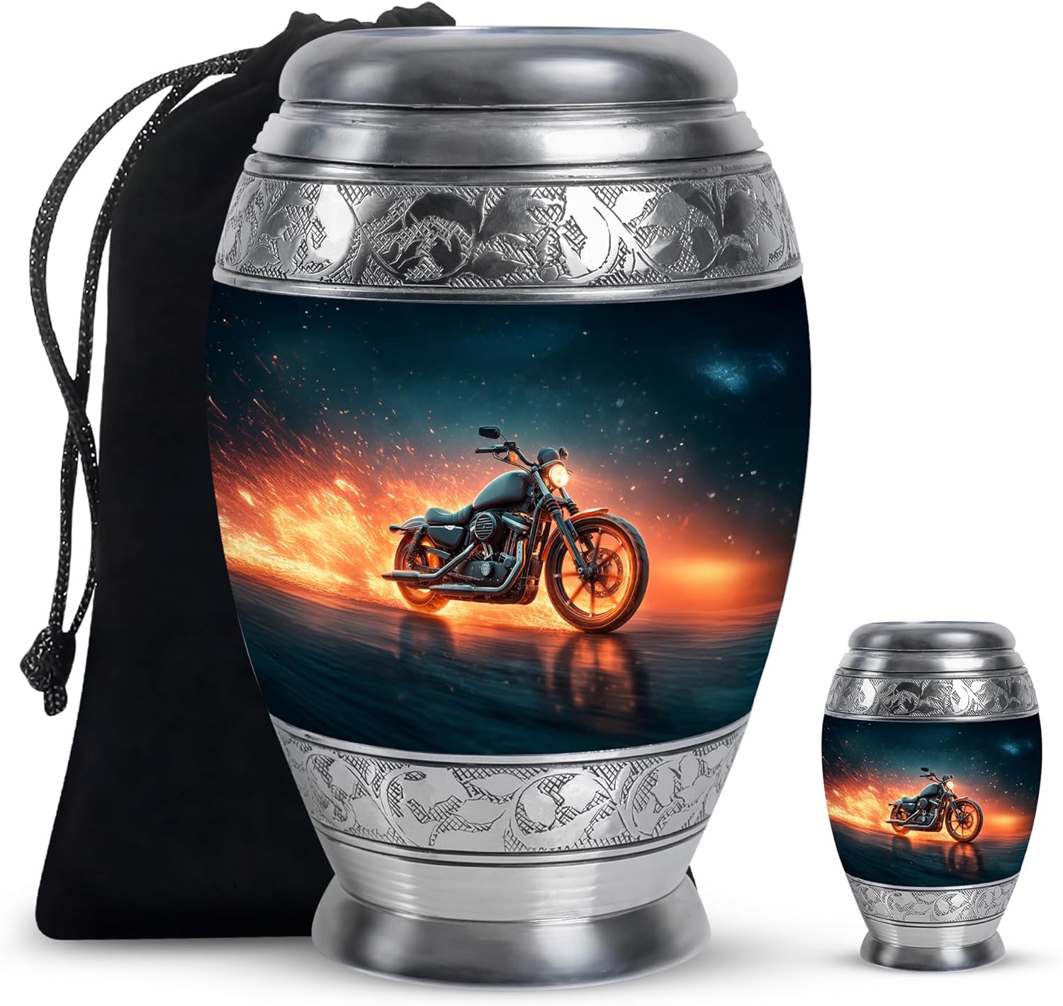 Motorcycle Cremation Urn for Ashes for Mom and Dad - Green Small Urns for Human Ashes Adult Female 3 Inch with 10 Inch Set - Funeral Urn for Men and Women Remains