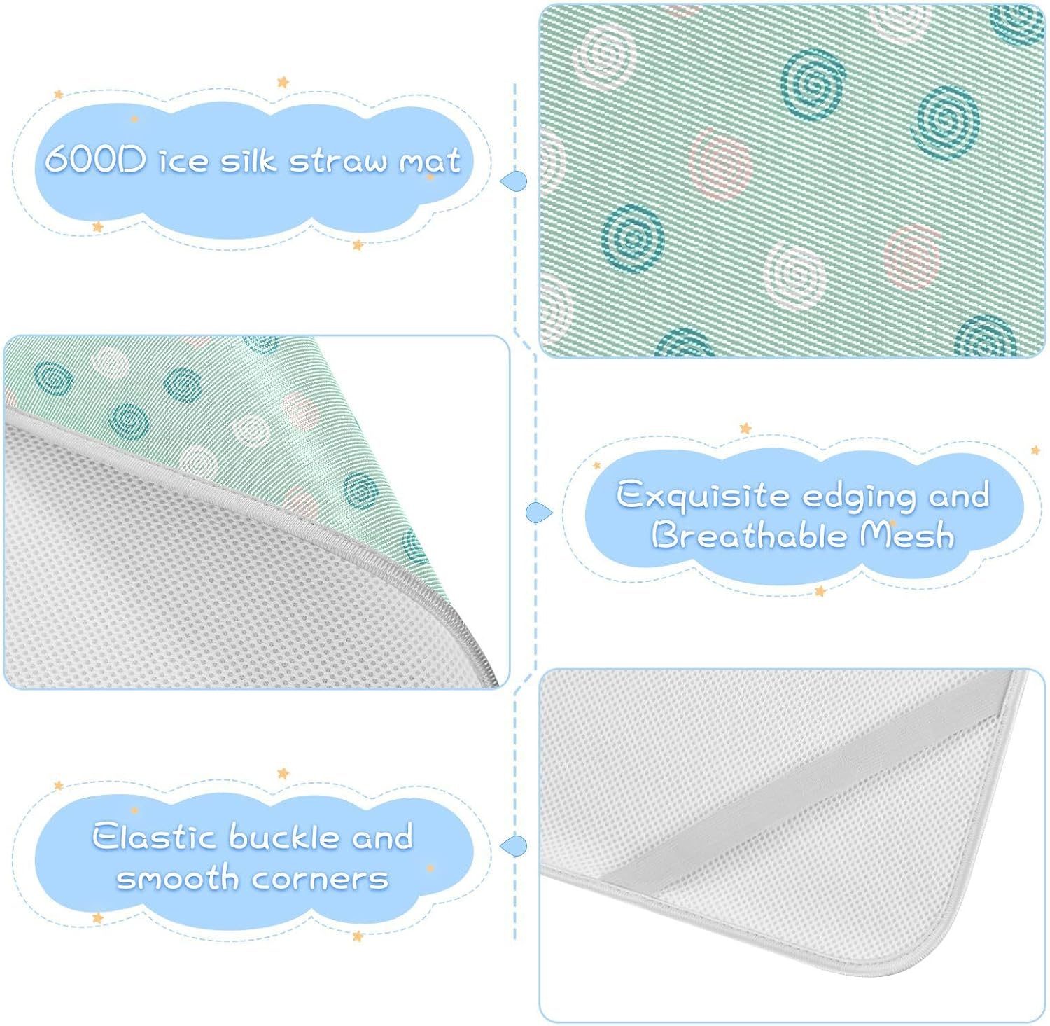 Baby Cooling Mat Abstract Spiral Shapes Ice Silk Breathable Mesh Summer Crib Mattress Pad with Pillowcase, Soft Cooling Sleeping Surface for Infant & Toddler, 52"x28"