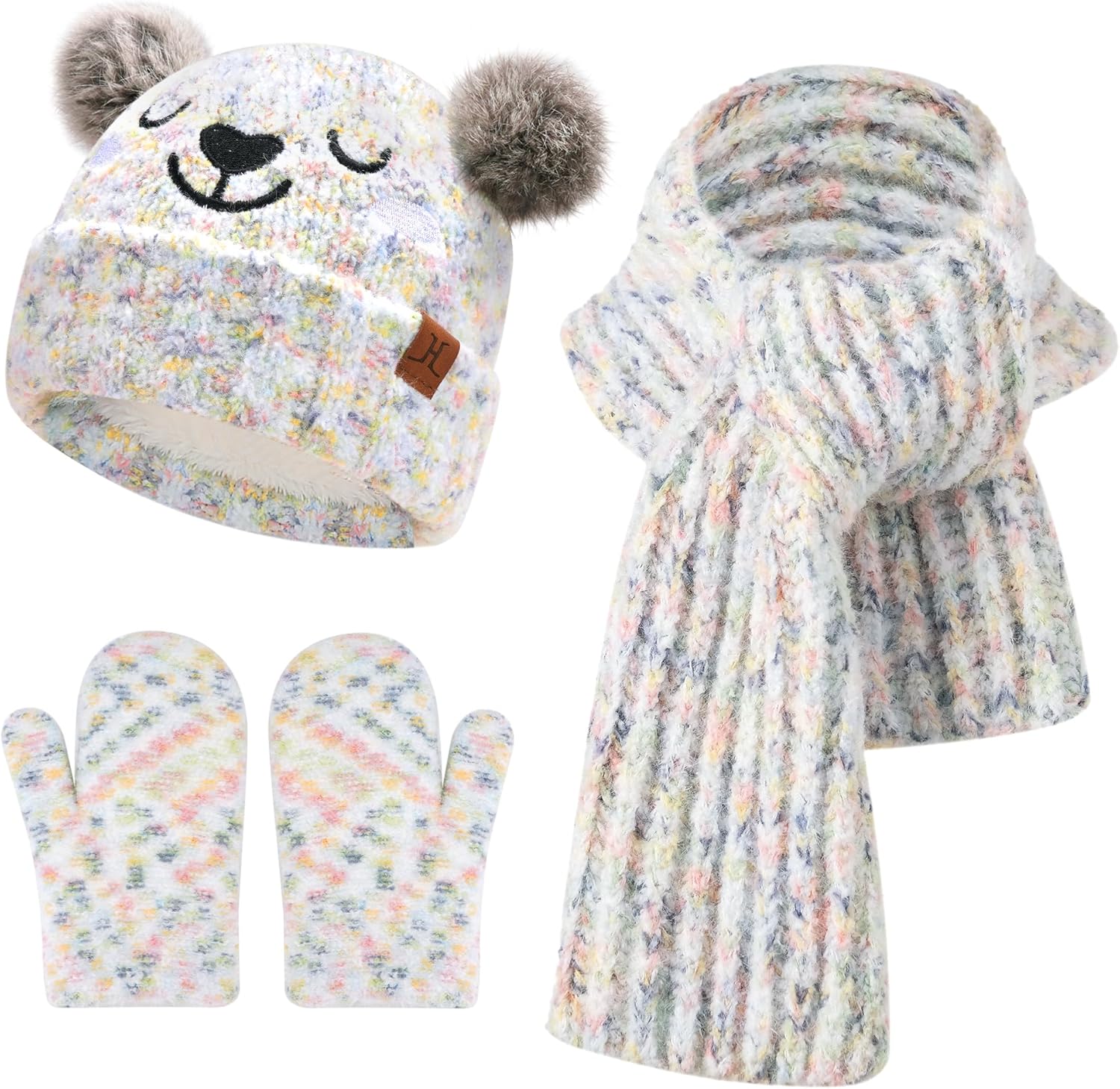 Kids Toddlers Winter Beanie Hats Gloves Neck Scarf Warm Knit Set Gifts for 0 6 12 Months 1 2 3 4-8 Year Old Baby Boys Girls