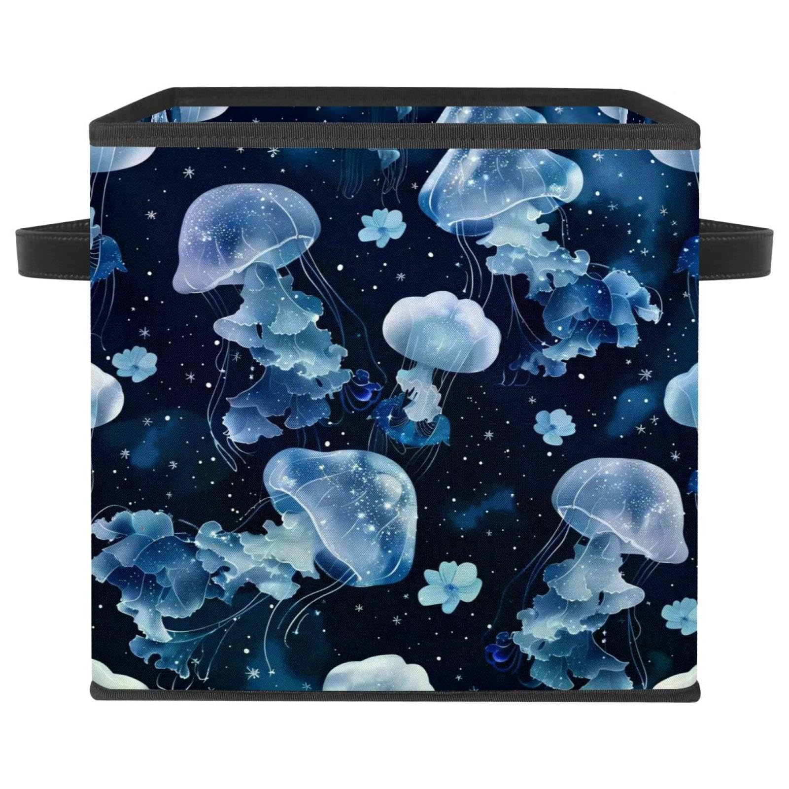 Boîte de rangement méduse bleue pliable 28cm cube en tissu Oxford à double poignées
