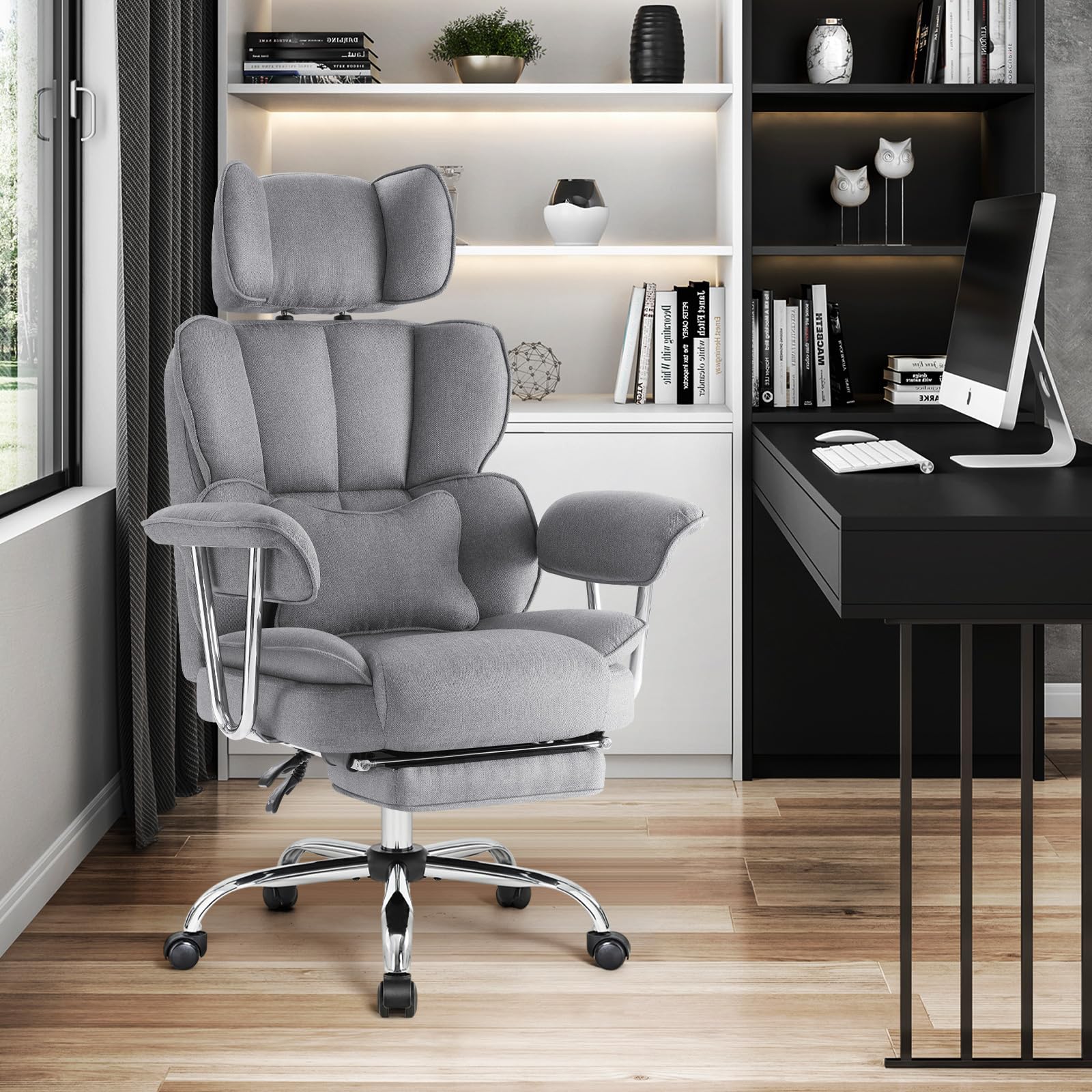 IWMH Chaise de Bureau Ergonomique avec Repose-Pieds et Soutien Lombaire